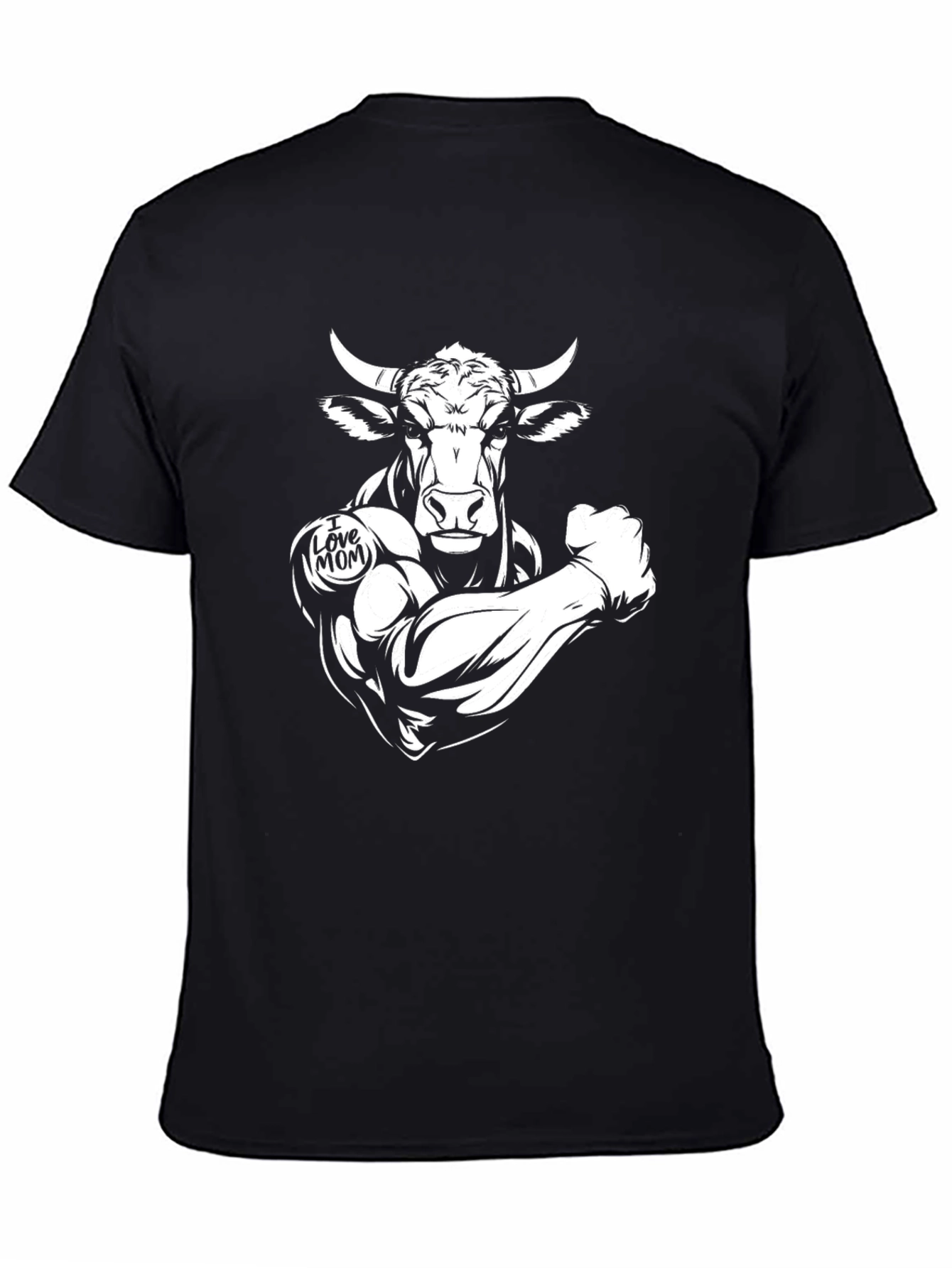 Black Bull Muscle Tee - I Love Mom Design