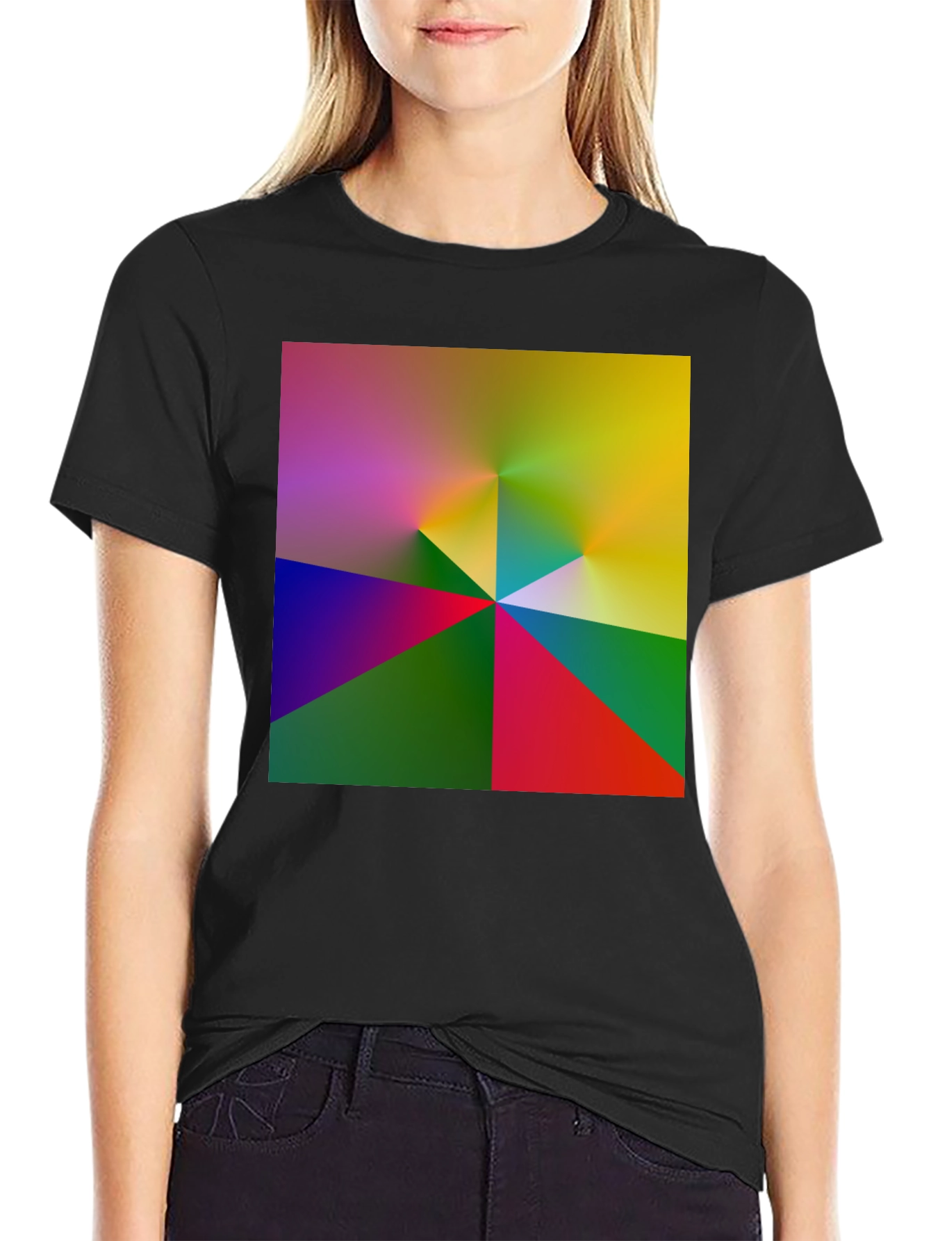 Abstract Geometric Print Black T-Shirt