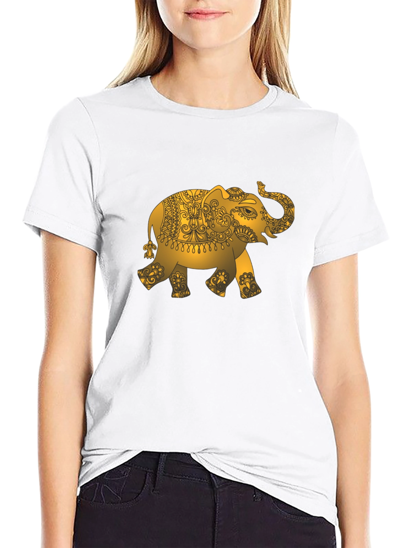 Golden Elephant Graphic Black T-Shirt