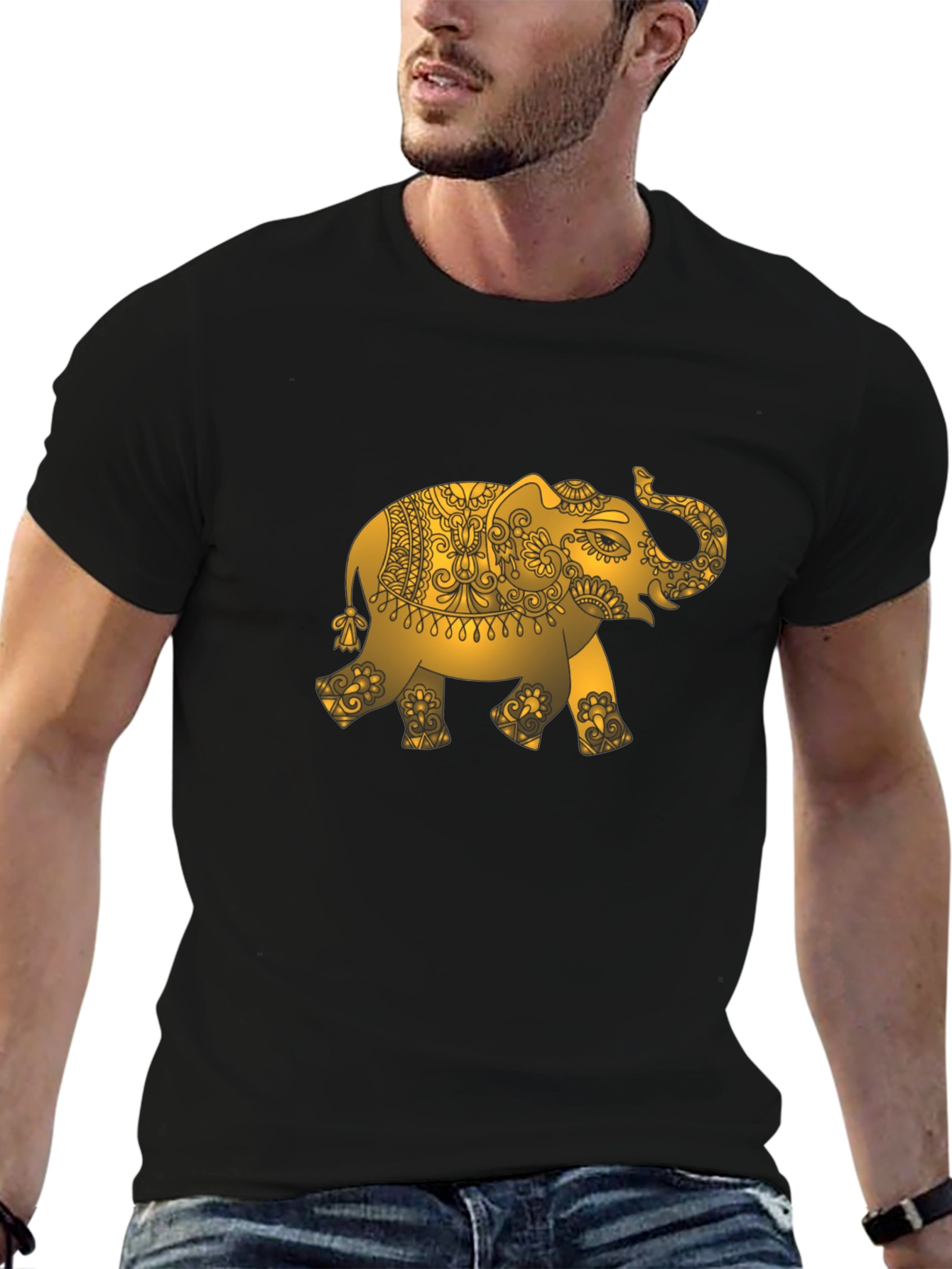 Golden Elephant Graphic Black T-Shirt
