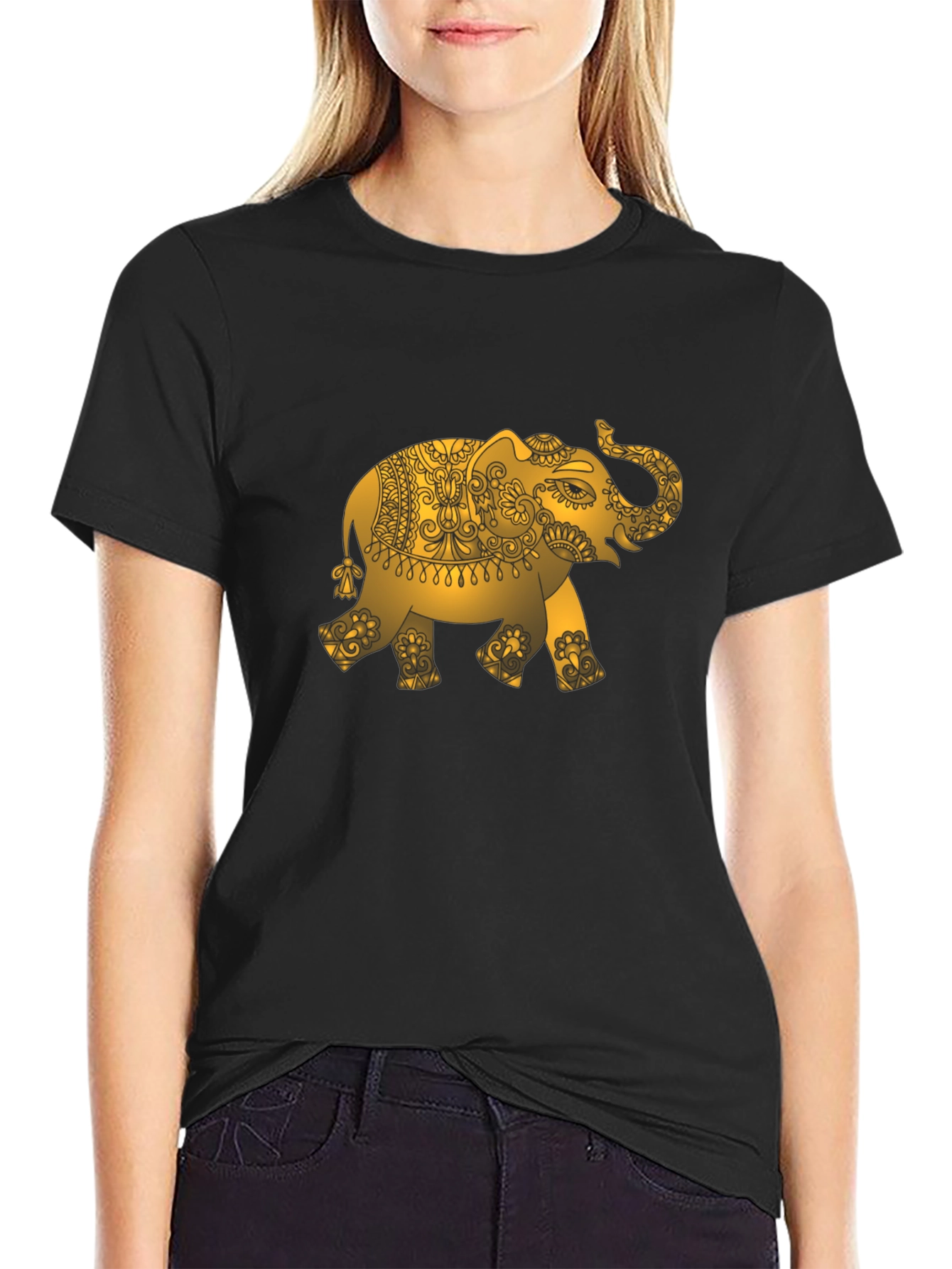Golden Elephant Graphic Black T-Shirt
