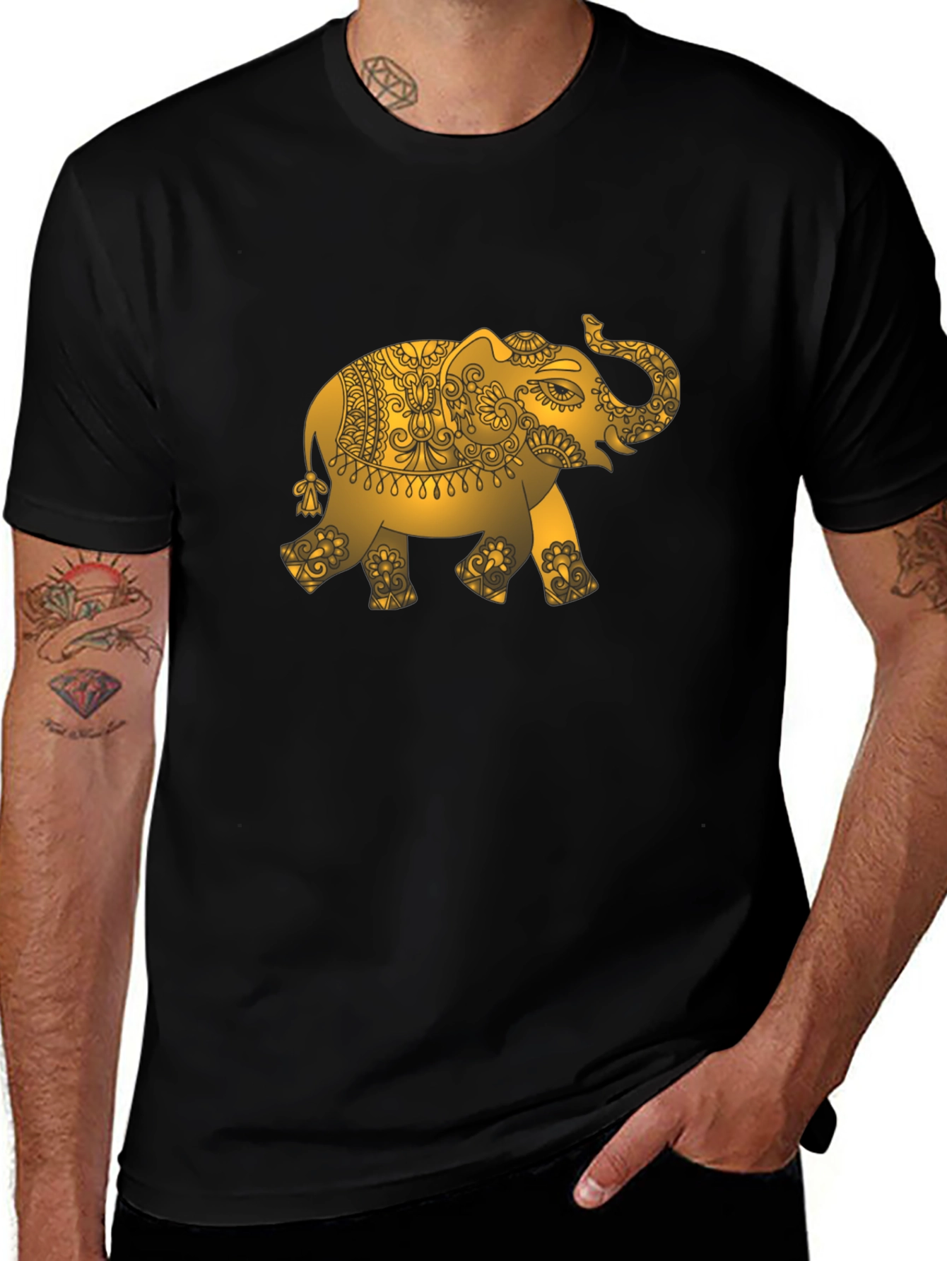 Golden Elephant Graphic Black T-Shirt