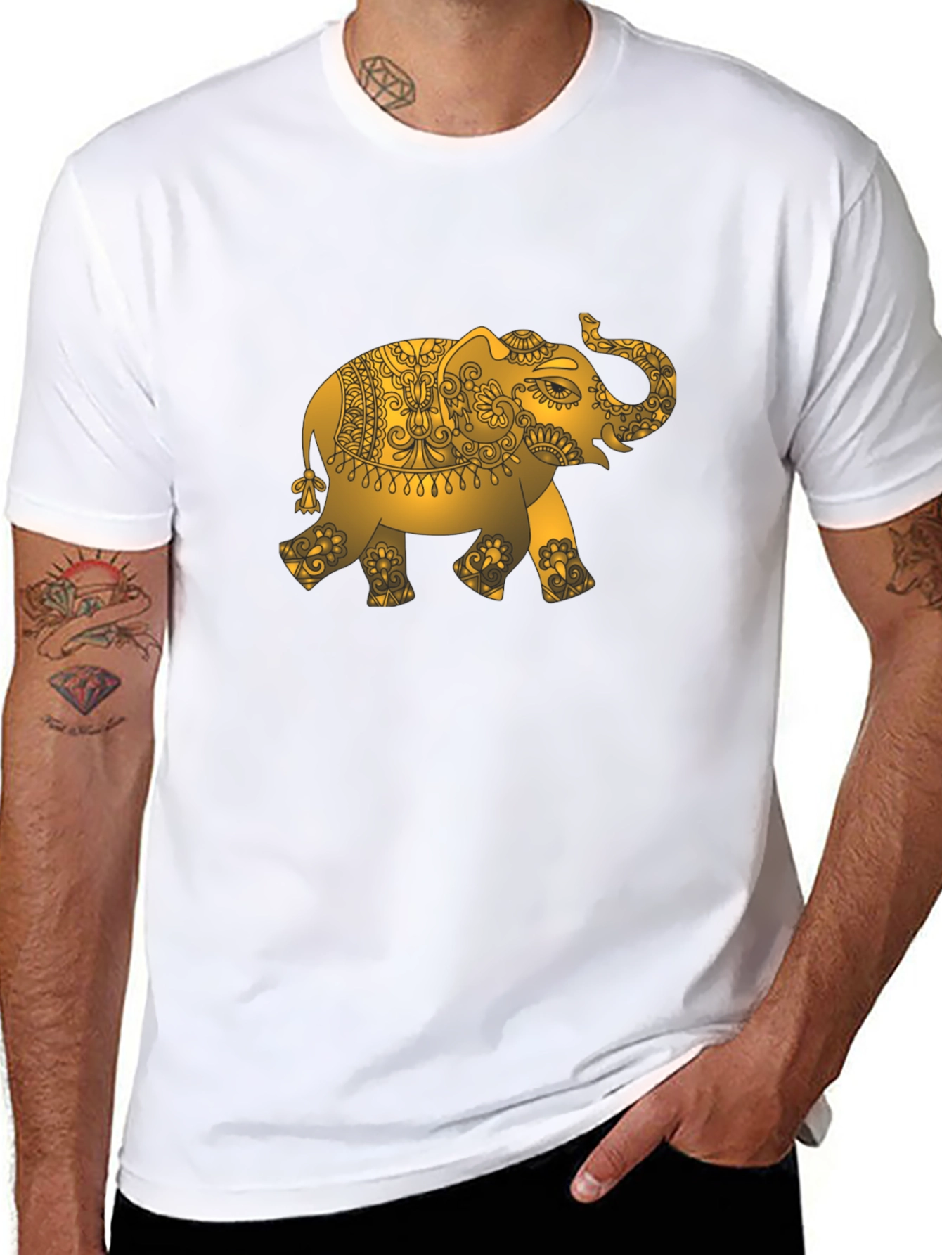 Golden Elephant Graphic Black T-Shirt