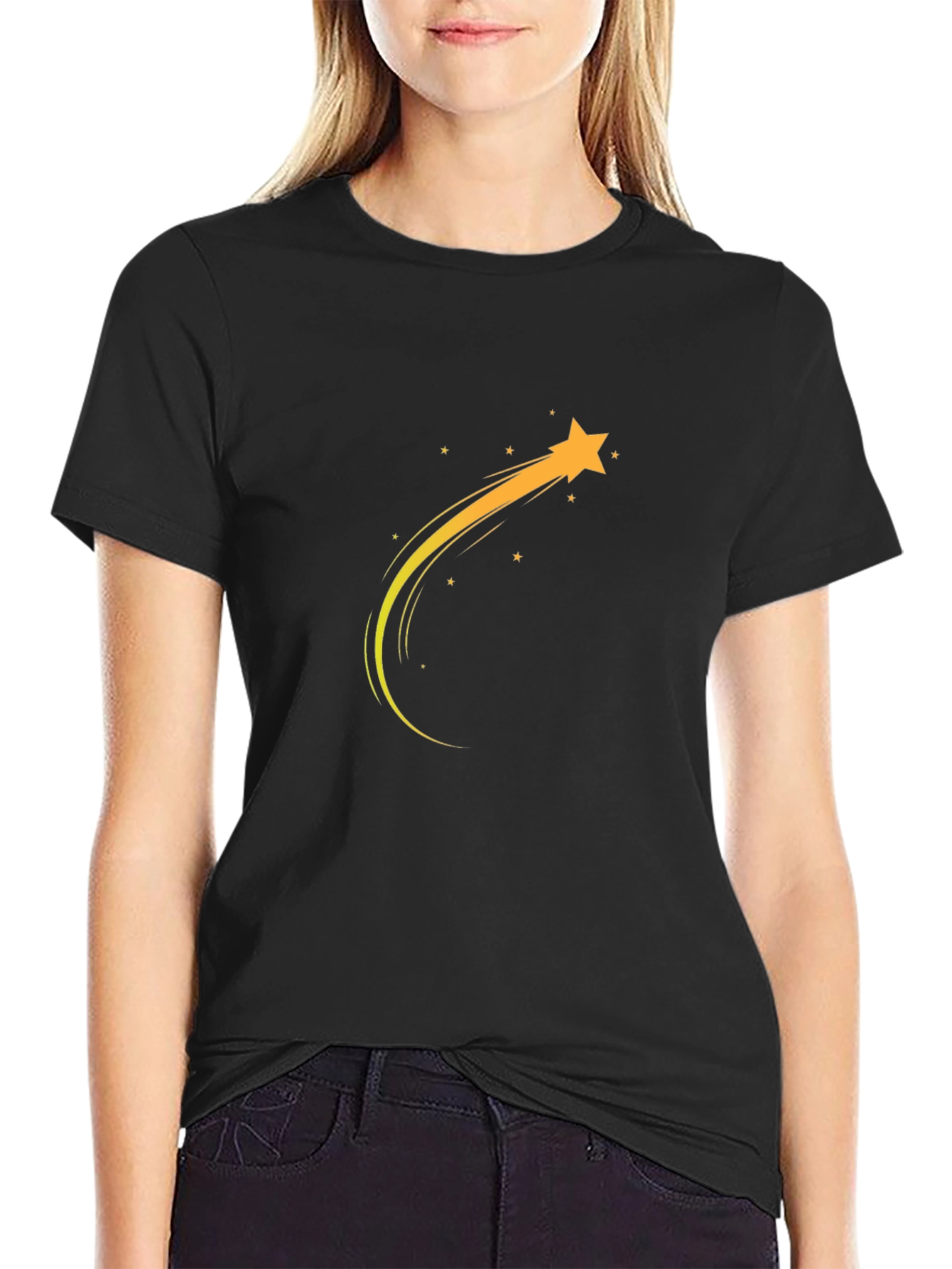 Mens Black T-Shirt with Shooting Star Design