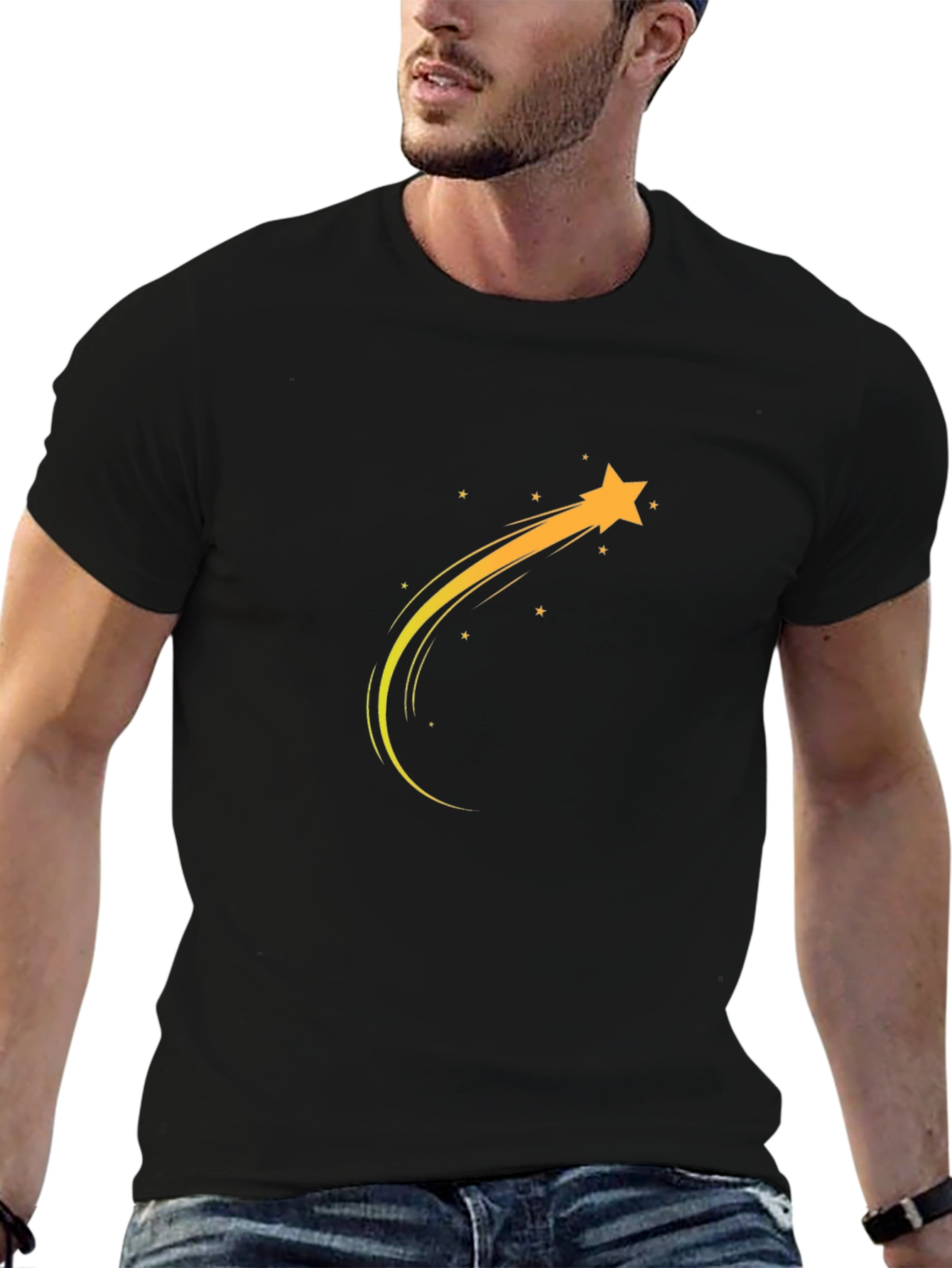 Mens Black T-Shirt with Shooting Star Design