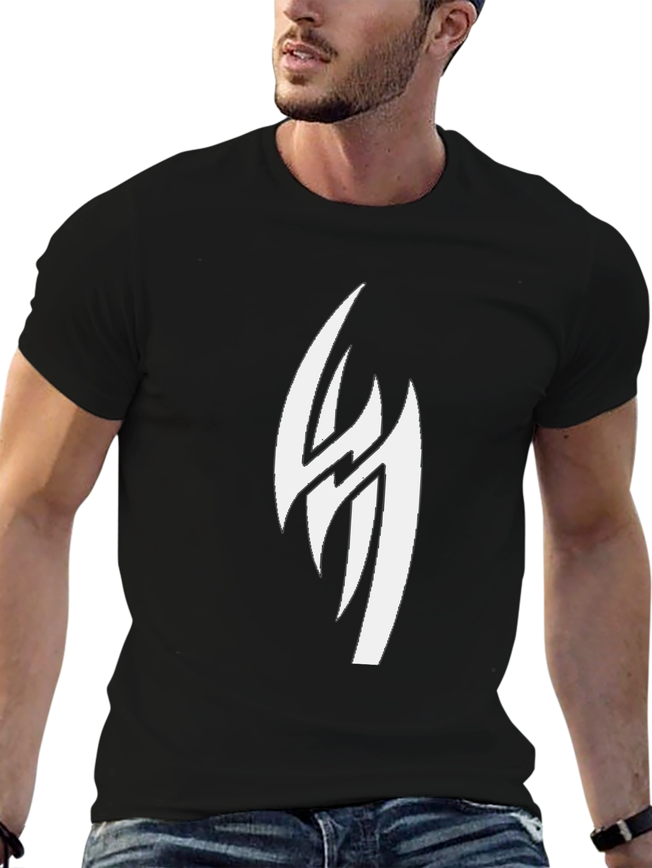 Stylish Black Tee with Bold White Graphic