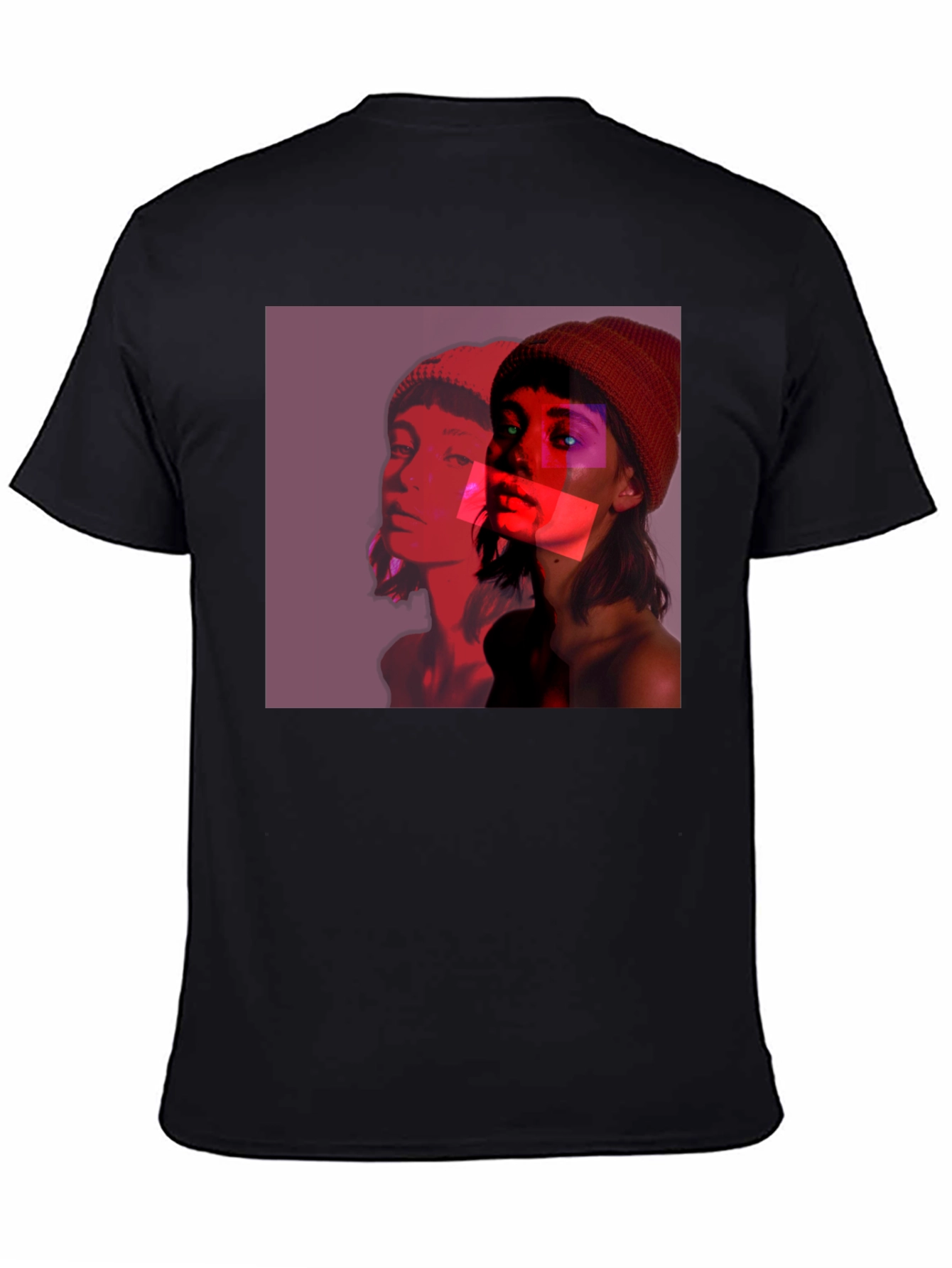 Abstract Portrait Graphic Tee - Black Crew Neck