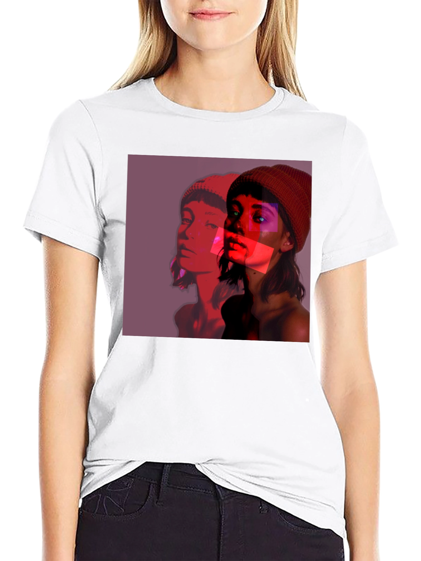 Abstract Portrait Graphic Tee - Black Crew Neck