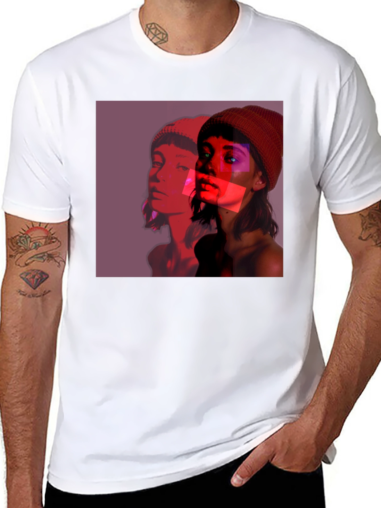 Abstract Portrait Graphic Tee - Black Crew Neck