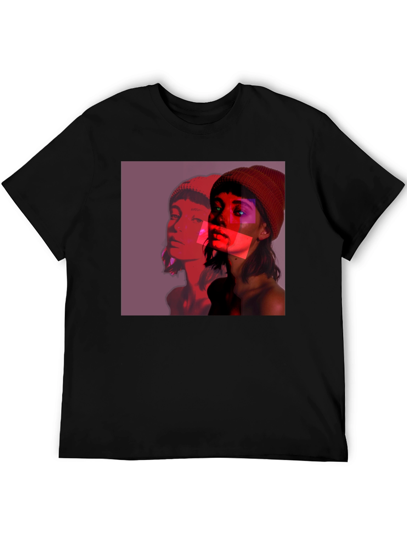 Abstract Portrait Graphic Tee - Black Crew Neck