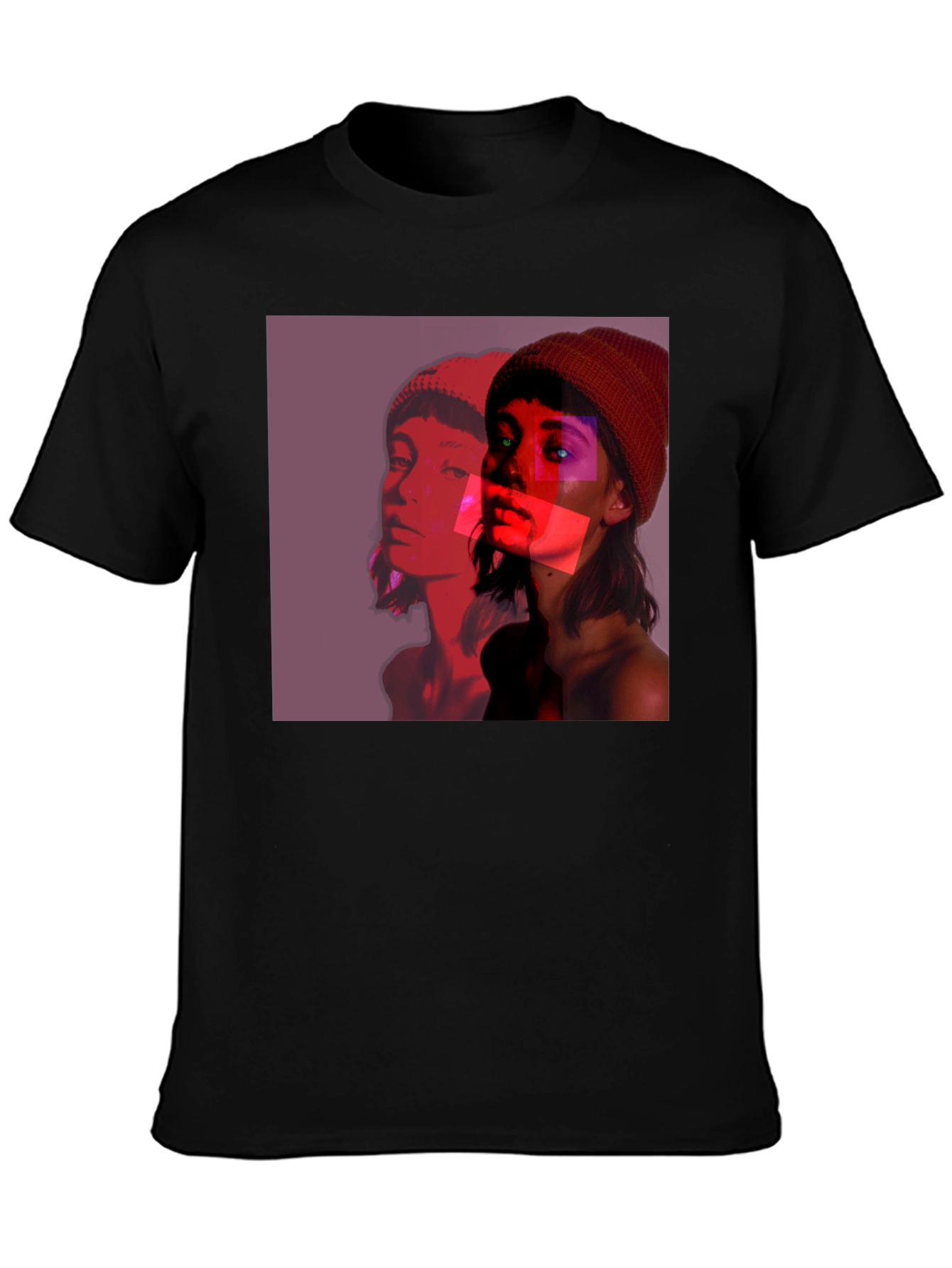 Abstract Portrait Graphic Tee - Black Crew Neck