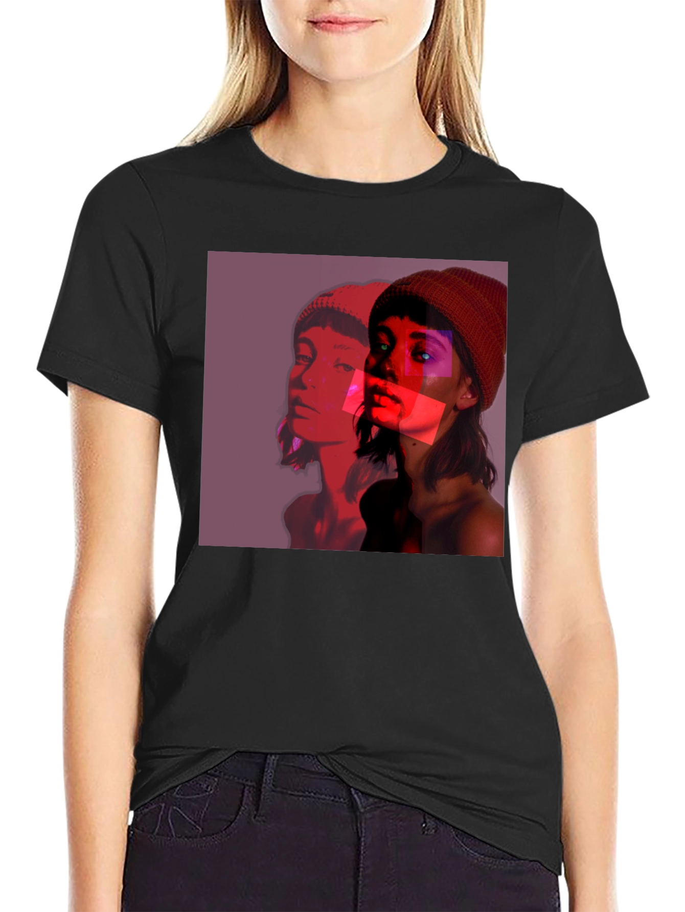 Abstract Portrait Graphic Tee - Black Crew Neck