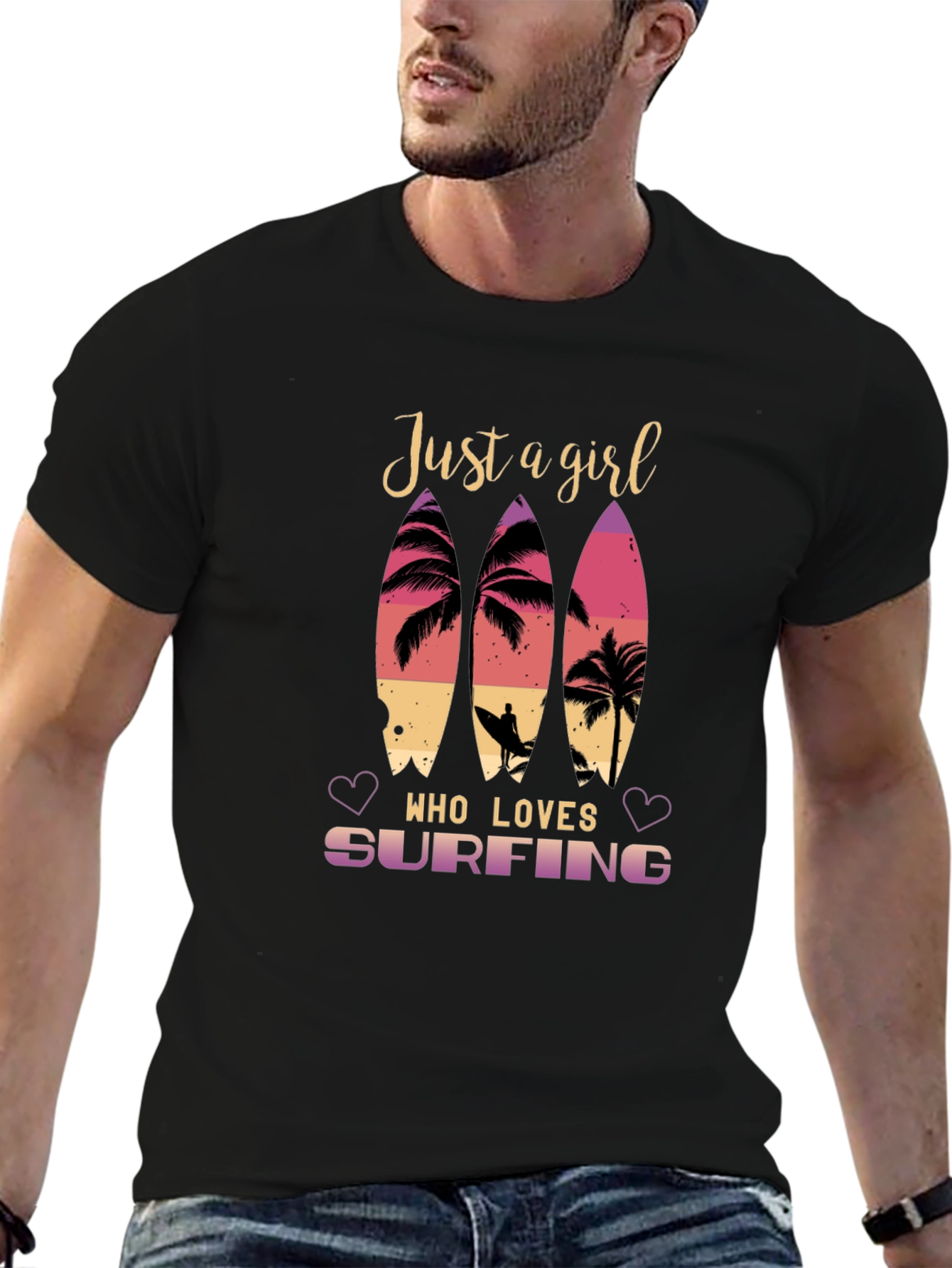 Just A Girl Who Loves Surfing Black T-Shirt