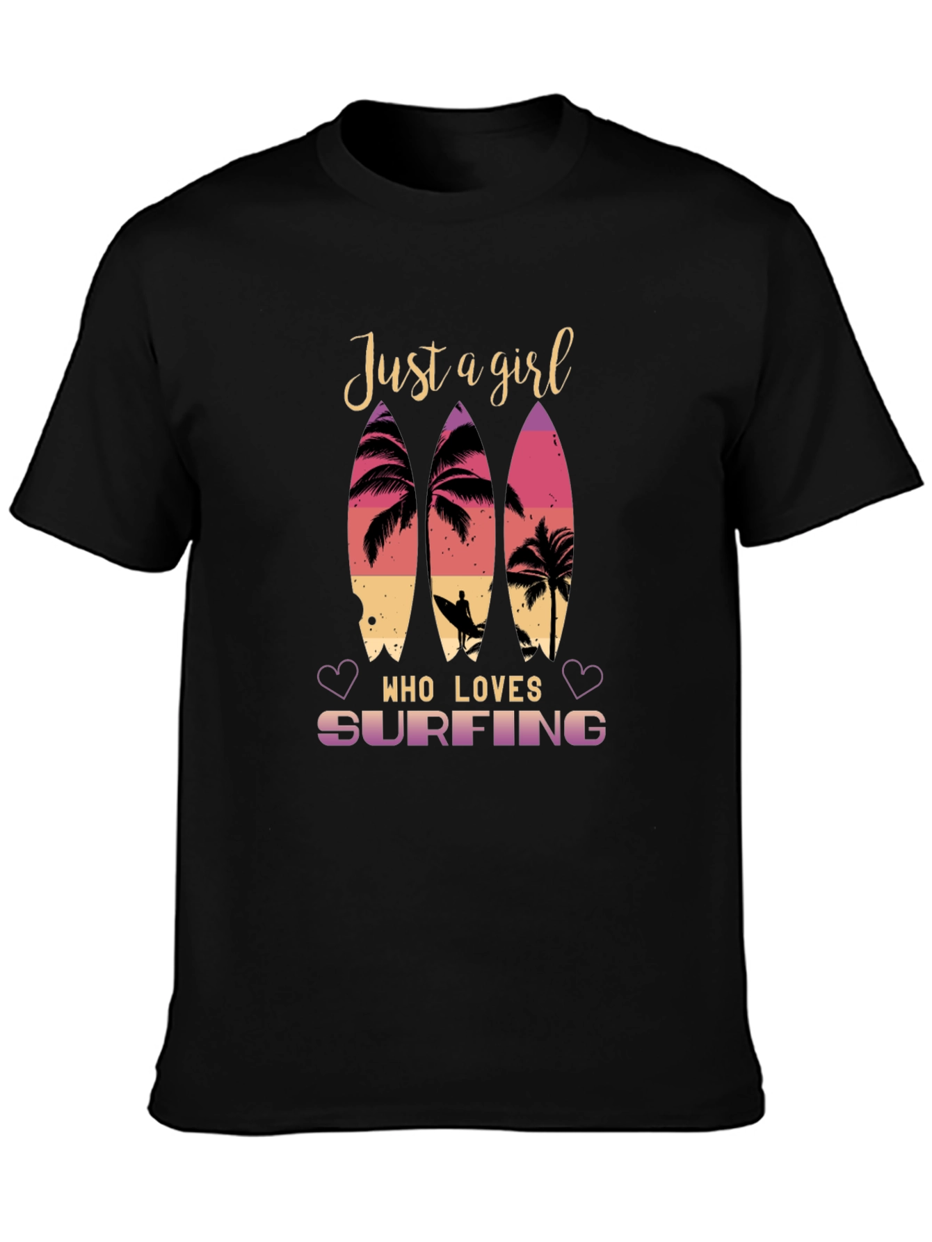 Just A Girl Who Loves Surfing Black T-Shirt