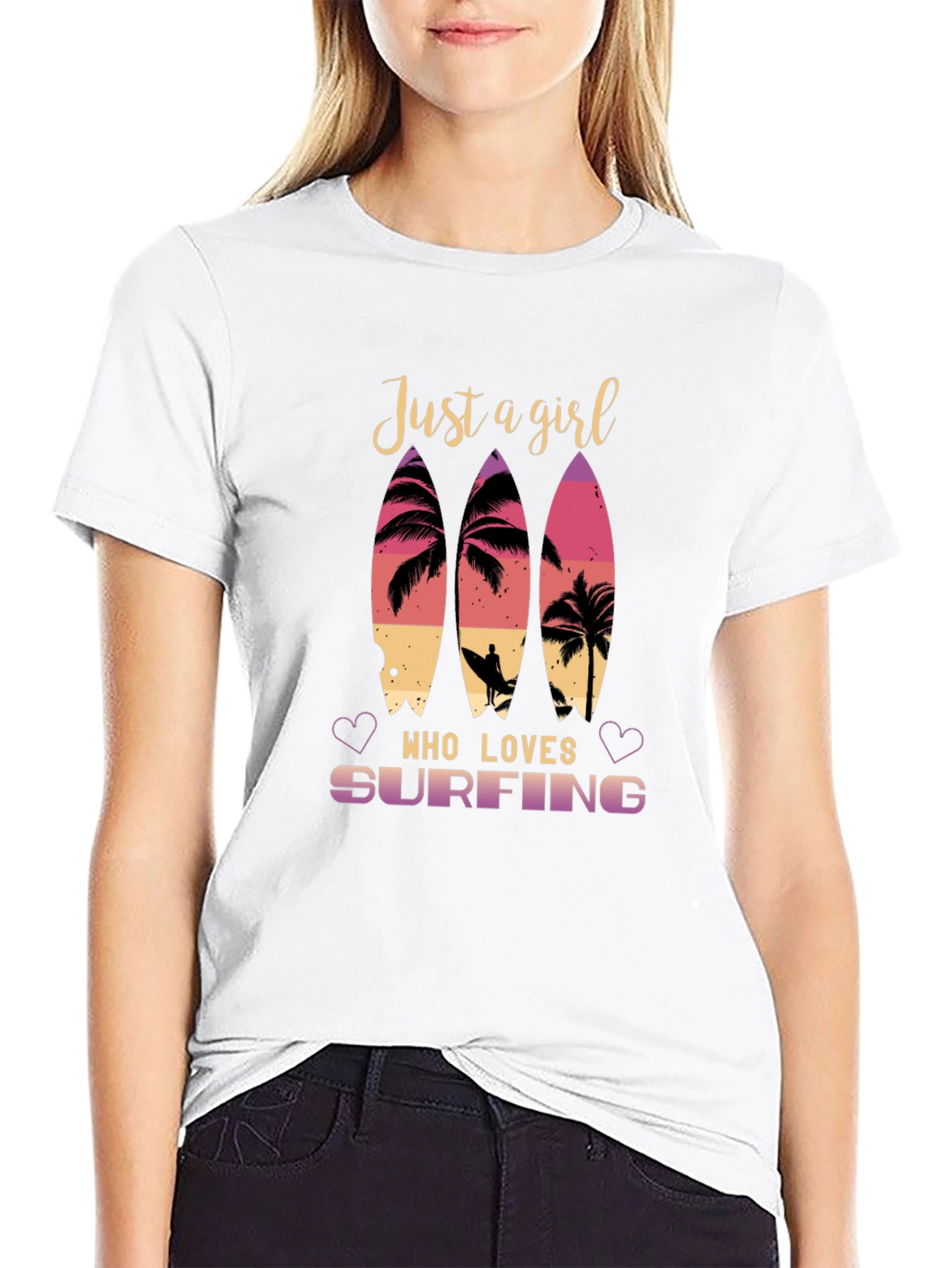 Just A Girl Who Loves Surfing Black T-Shirt