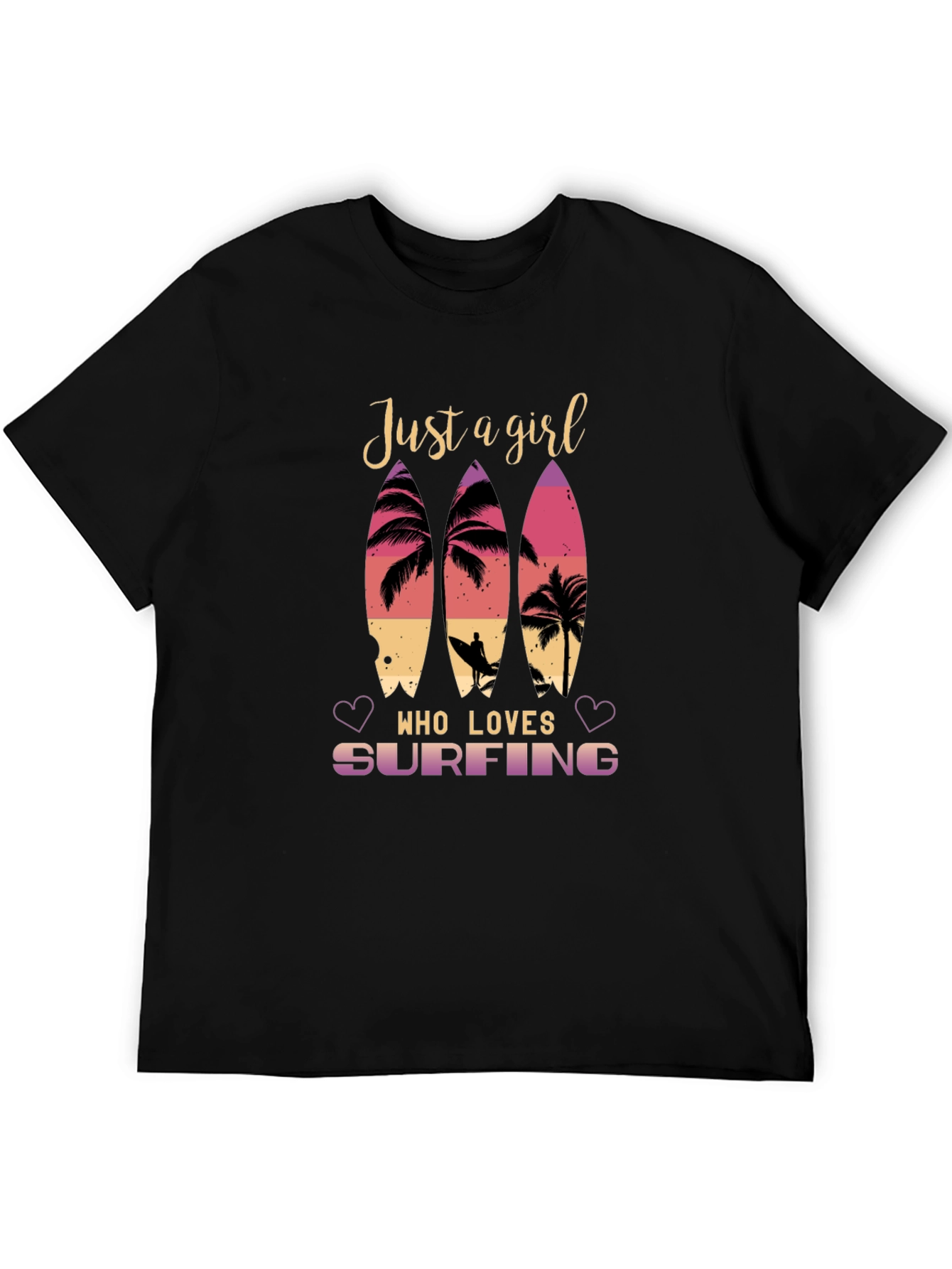 Just A Girl Who Loves Surfing Black T-Shirt