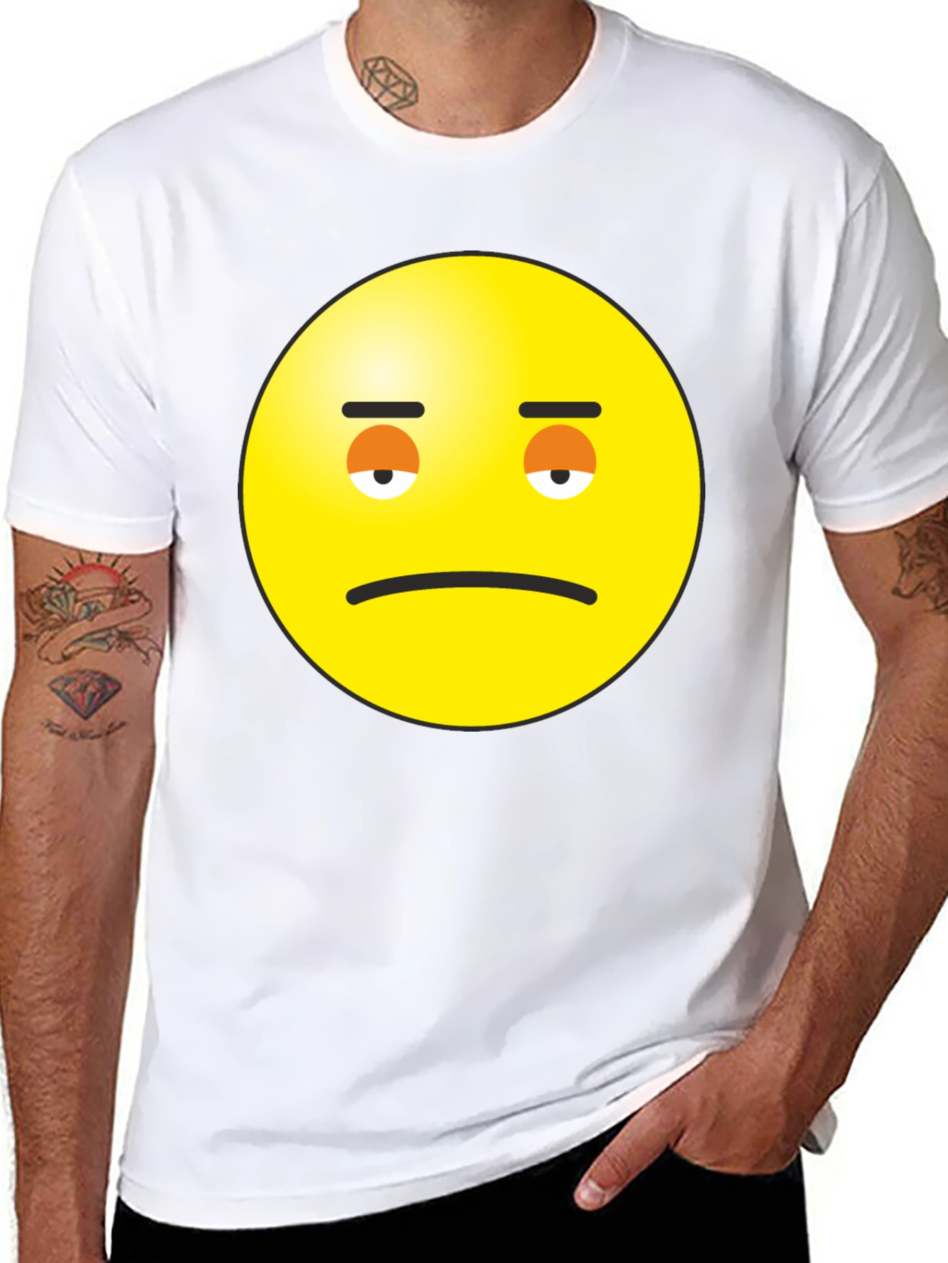 Sad Face Emoji Graphic Black T-Shirt
