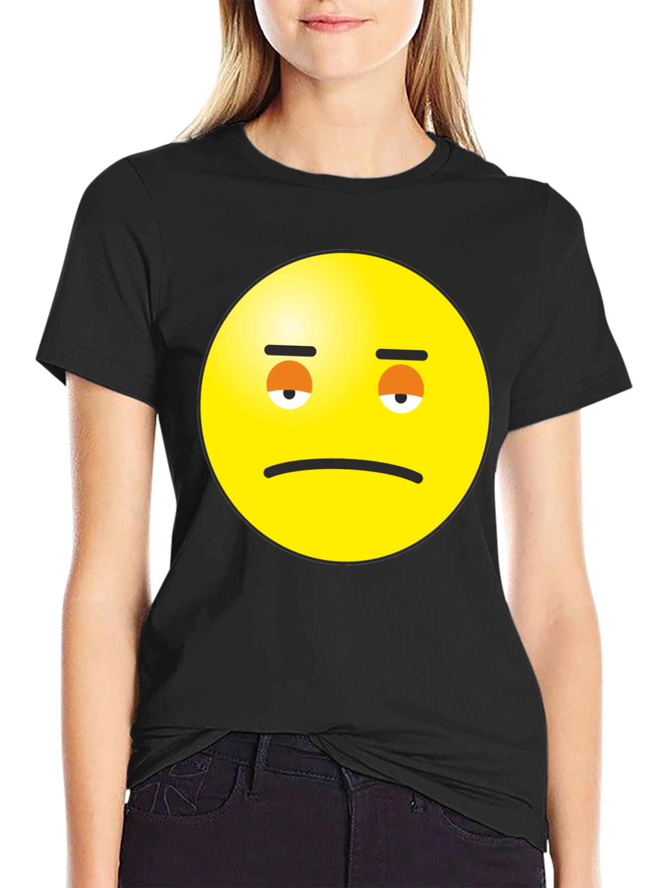 Sad Face Emoji Graphic Black T-Shirt