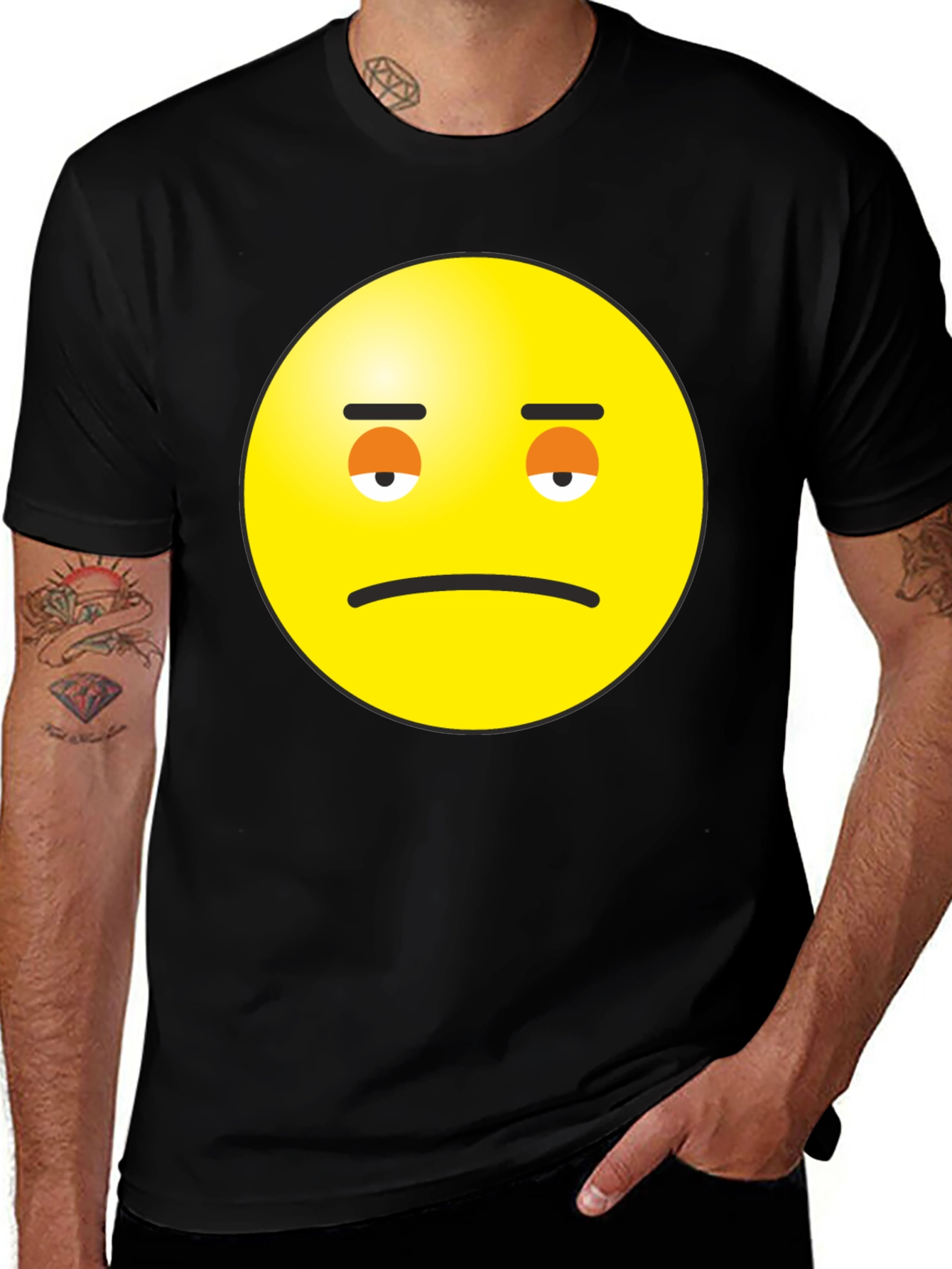 Sad Face Emoji Graphic Black T-Shirt