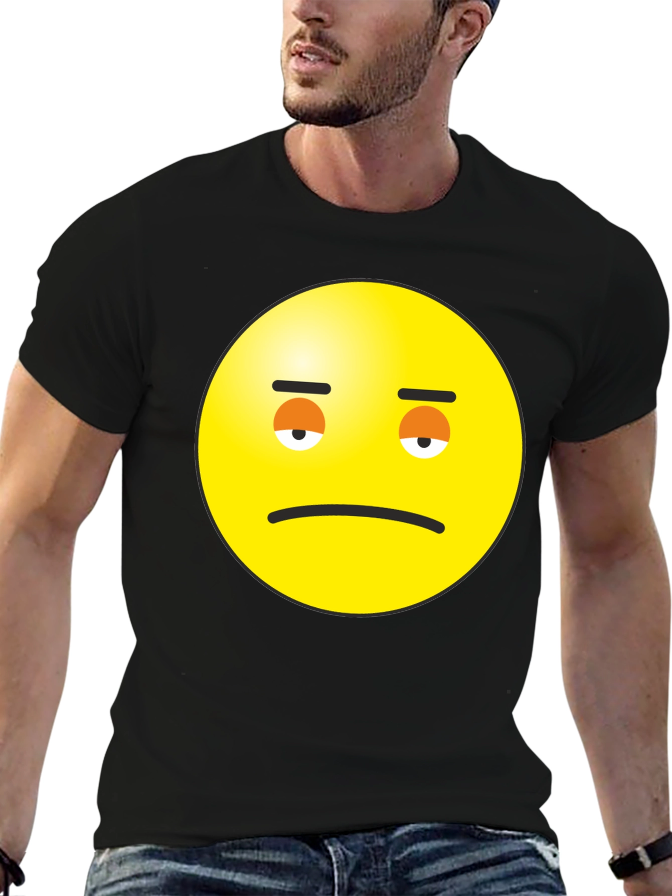 Sad Face Emoji Graphic Black T-Shirt