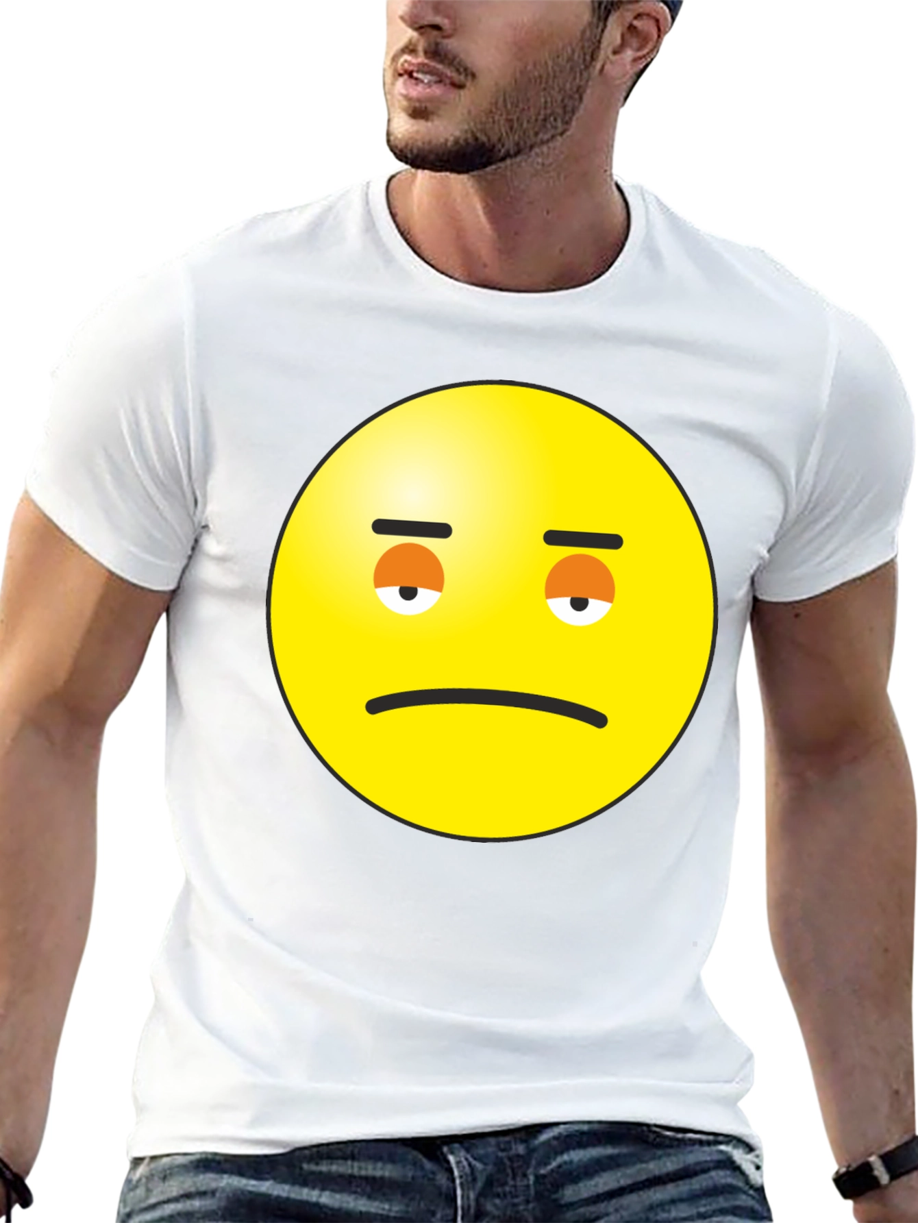 Sad Face Emoji Graphic Black T-Shirt