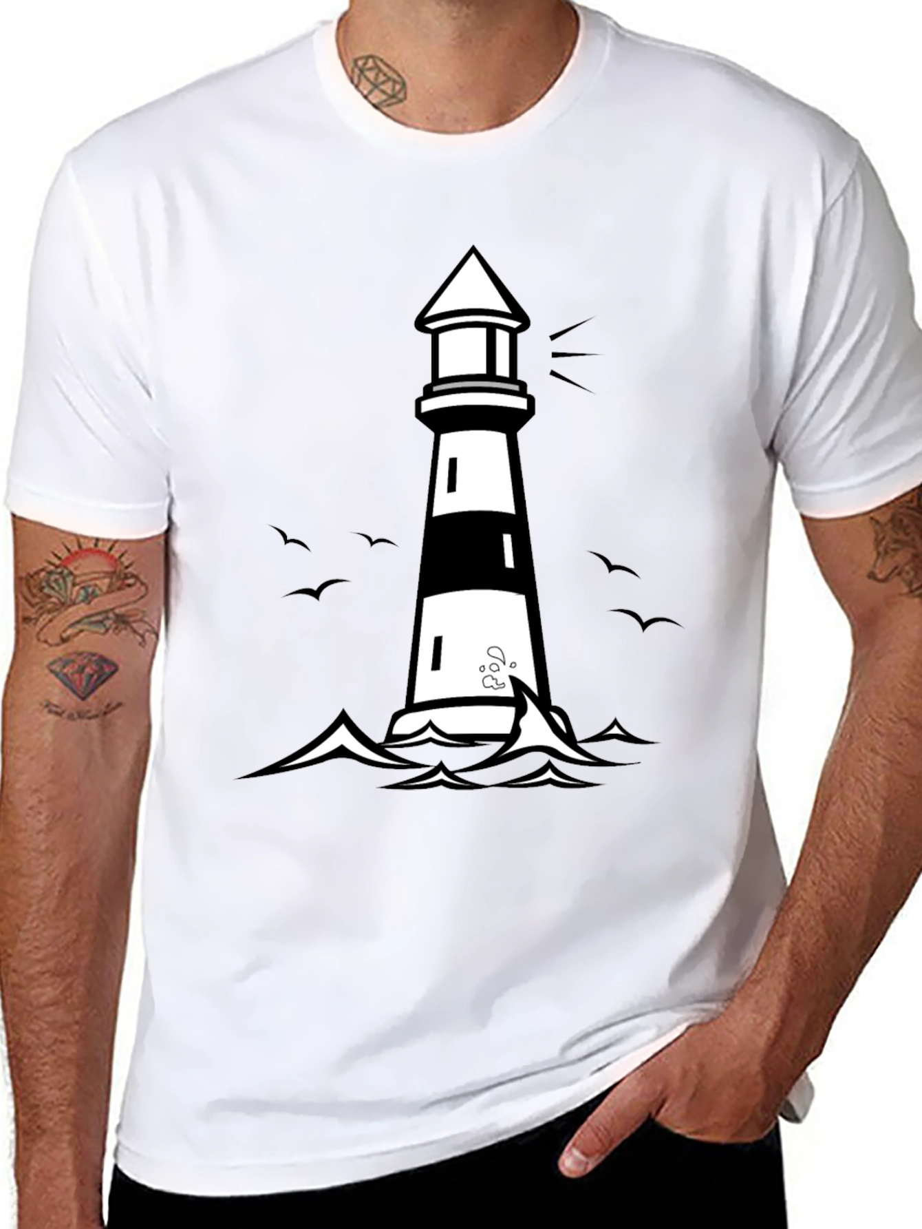 Lighthouse Graphic Print Black Tee