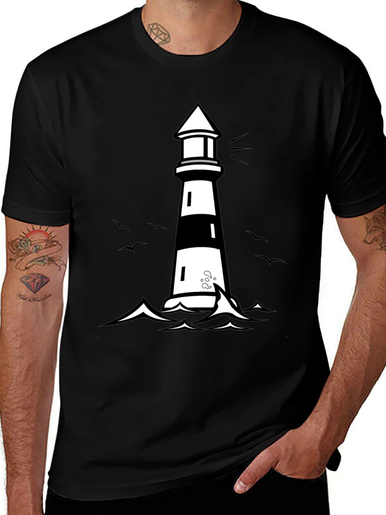 Lighthouse Graphic Print Black Tee