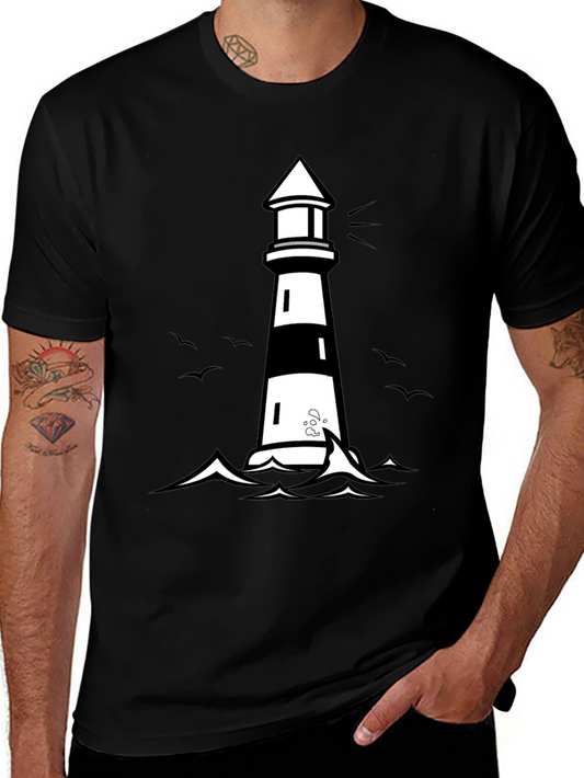 Lighthouse Graphic Print Black Tee