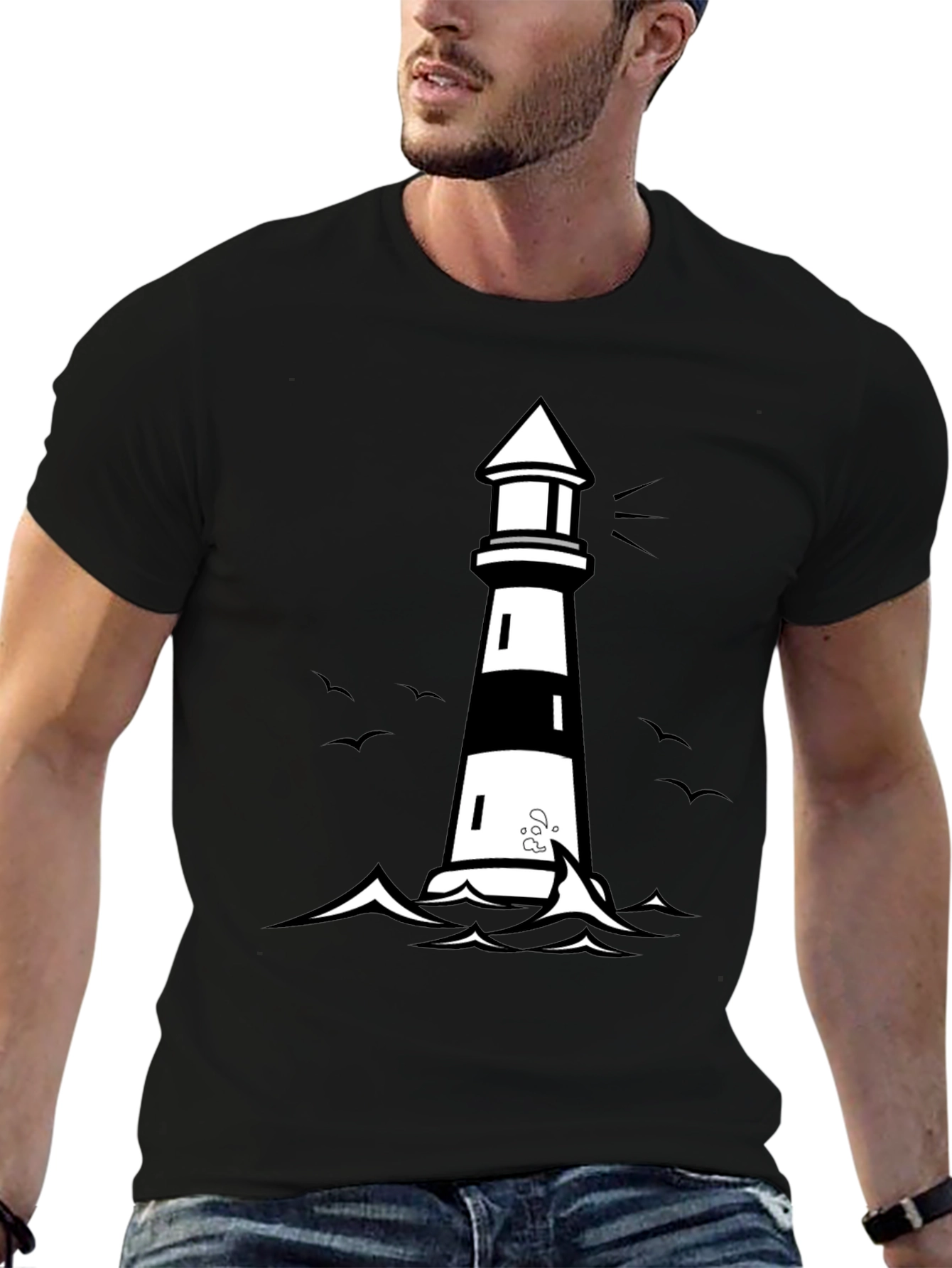 Lighthouse Graphic Print Black Tee
