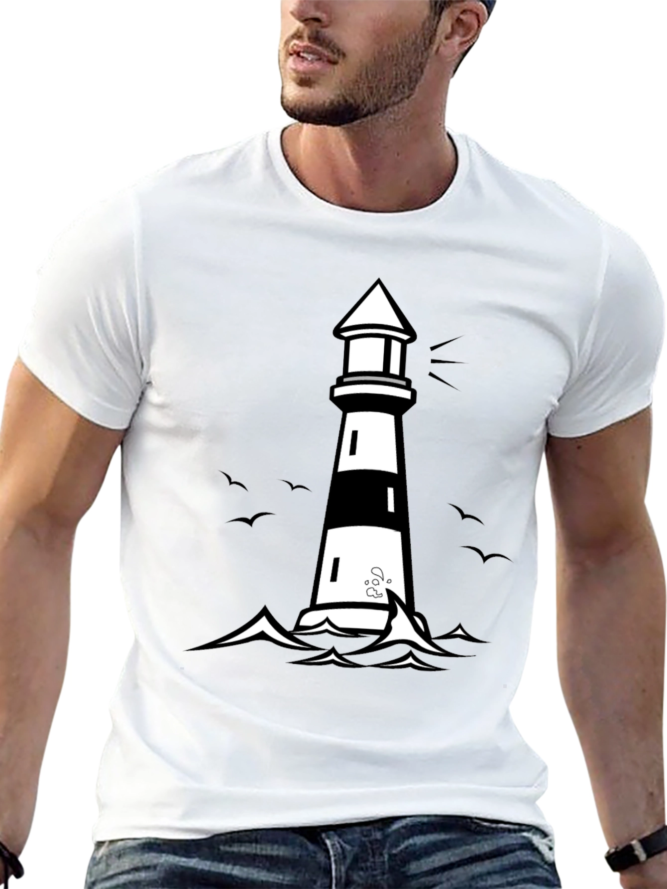 Lighthouse Graphic Print Black Tee