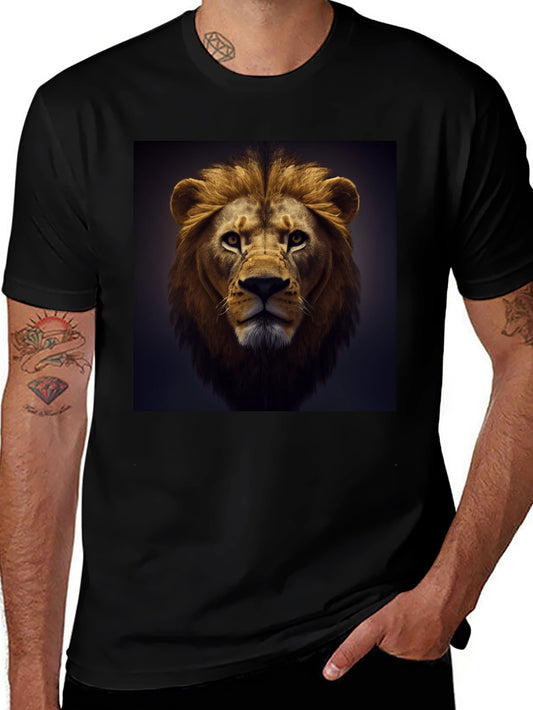 Lion Face Graphic Tee - Black Cotton T-Shirt