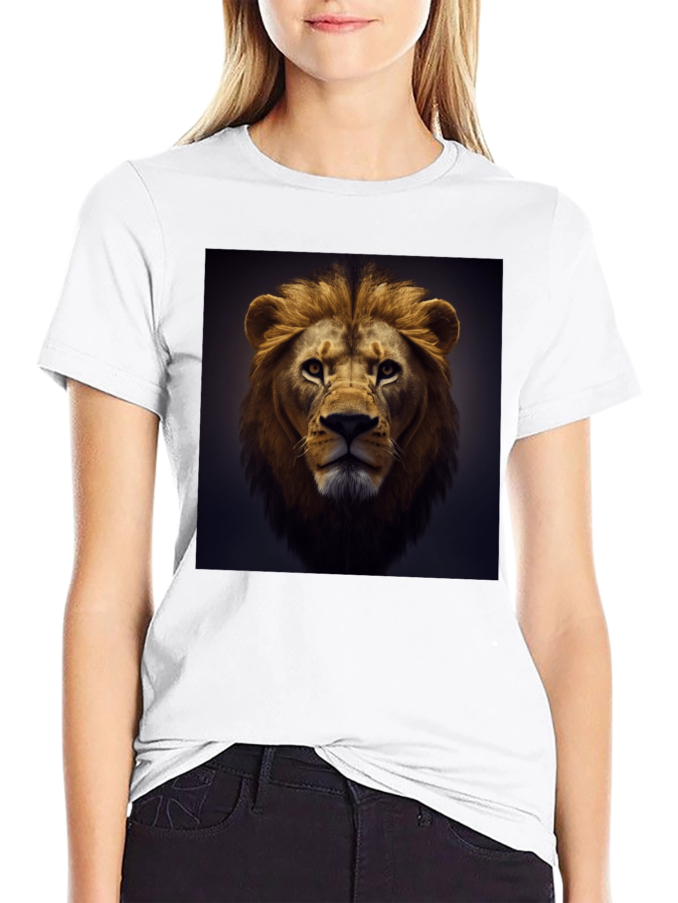 Lion Face Graphic Tee - Black Cotton T-Shirt