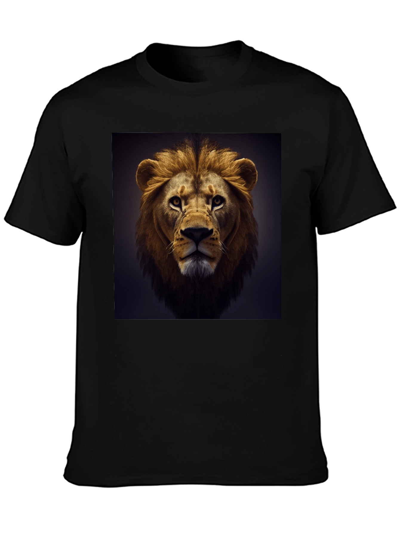 Lion Face Graphic Tee - Black Cotton T-Shirt