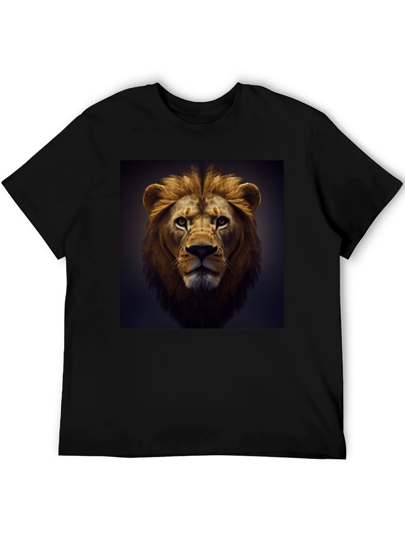 Lion Face Graphic Tee - Black Cotton T-Shirt