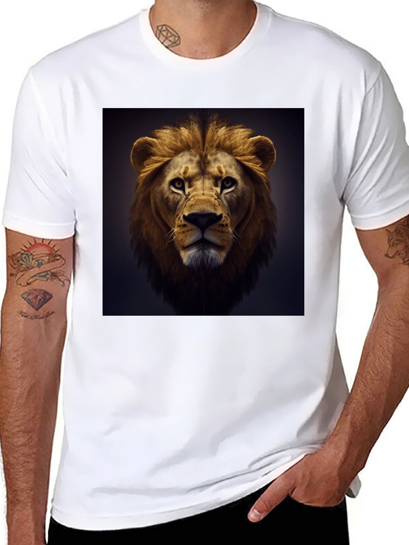 Lion Face Graphic Tee - Black Cotton T-Shirt