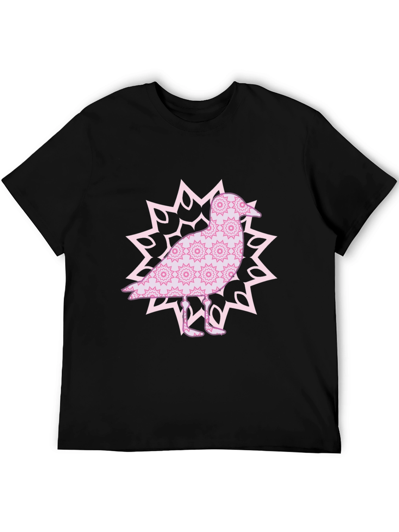 Bird Mandala Graphic Tee - Black Cotton Casual Top