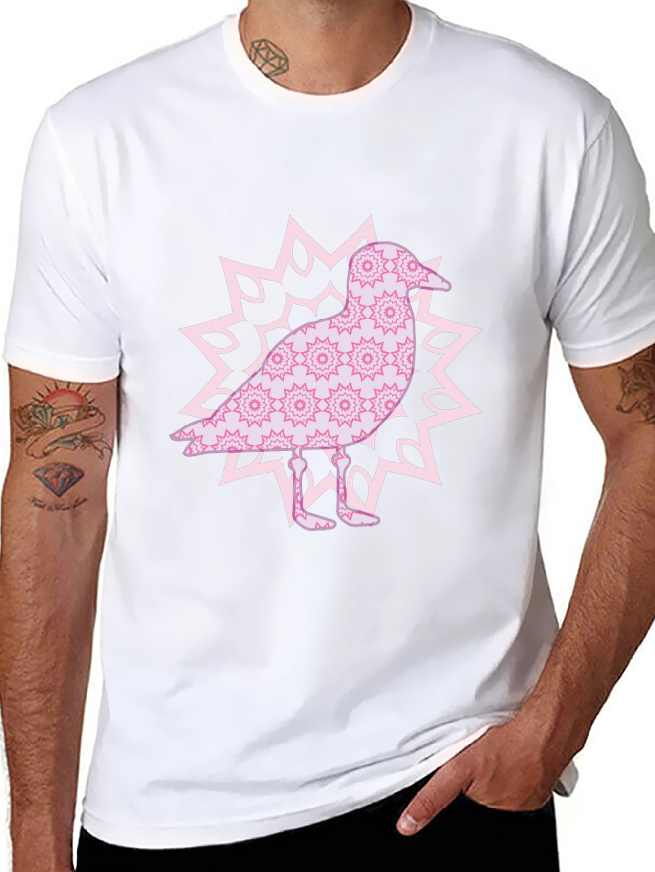 Bird Mandala Graphic Tee - Black Cotton Casual Top