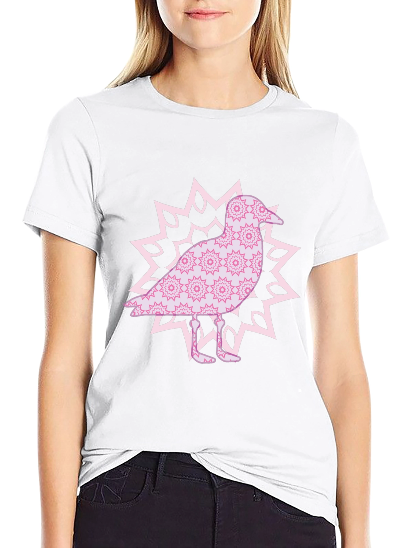 Bird Mandala Graphic Tee - Black Cotton Casual Top
