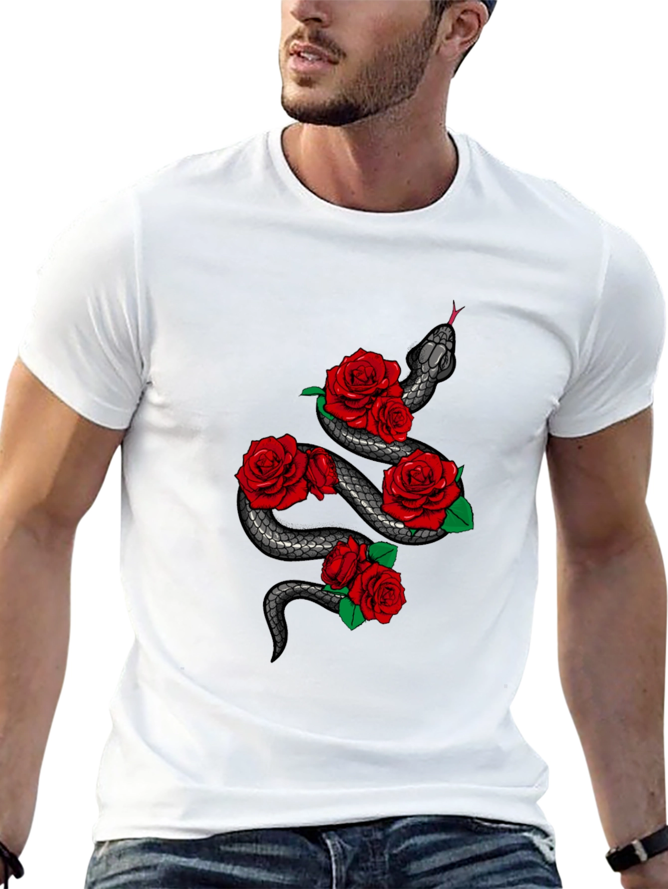 Snake & Roses Graphic Tee - Mens Black T-Shirt