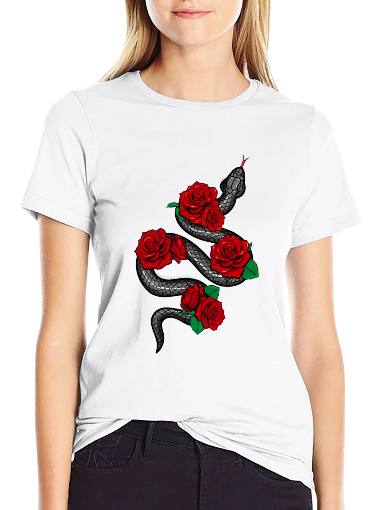 Snake & Roses Graphic Tee - Mens Black T-Shirt