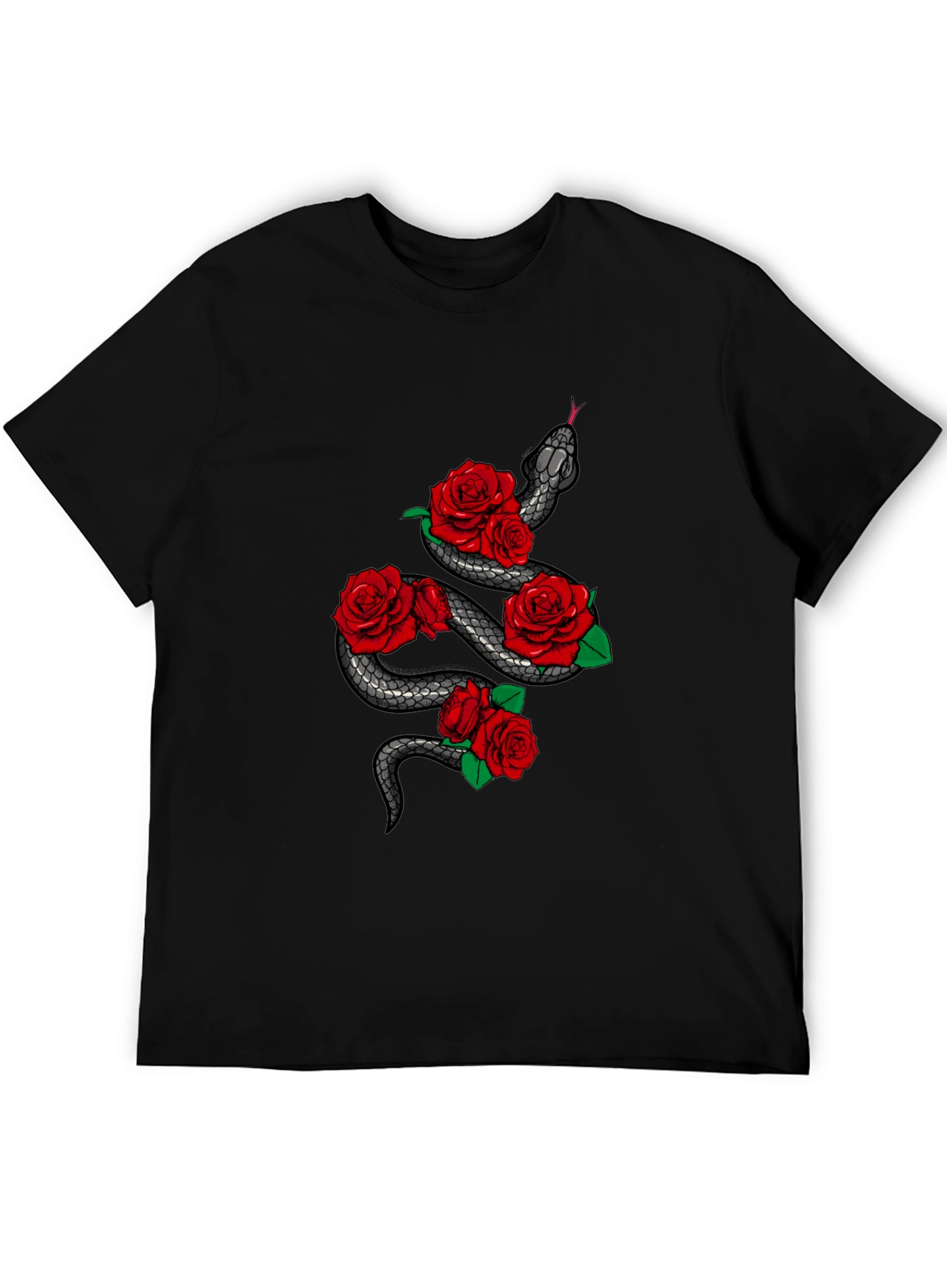 Snake & Roses Graphic Tee - Mens Black T-Shirt