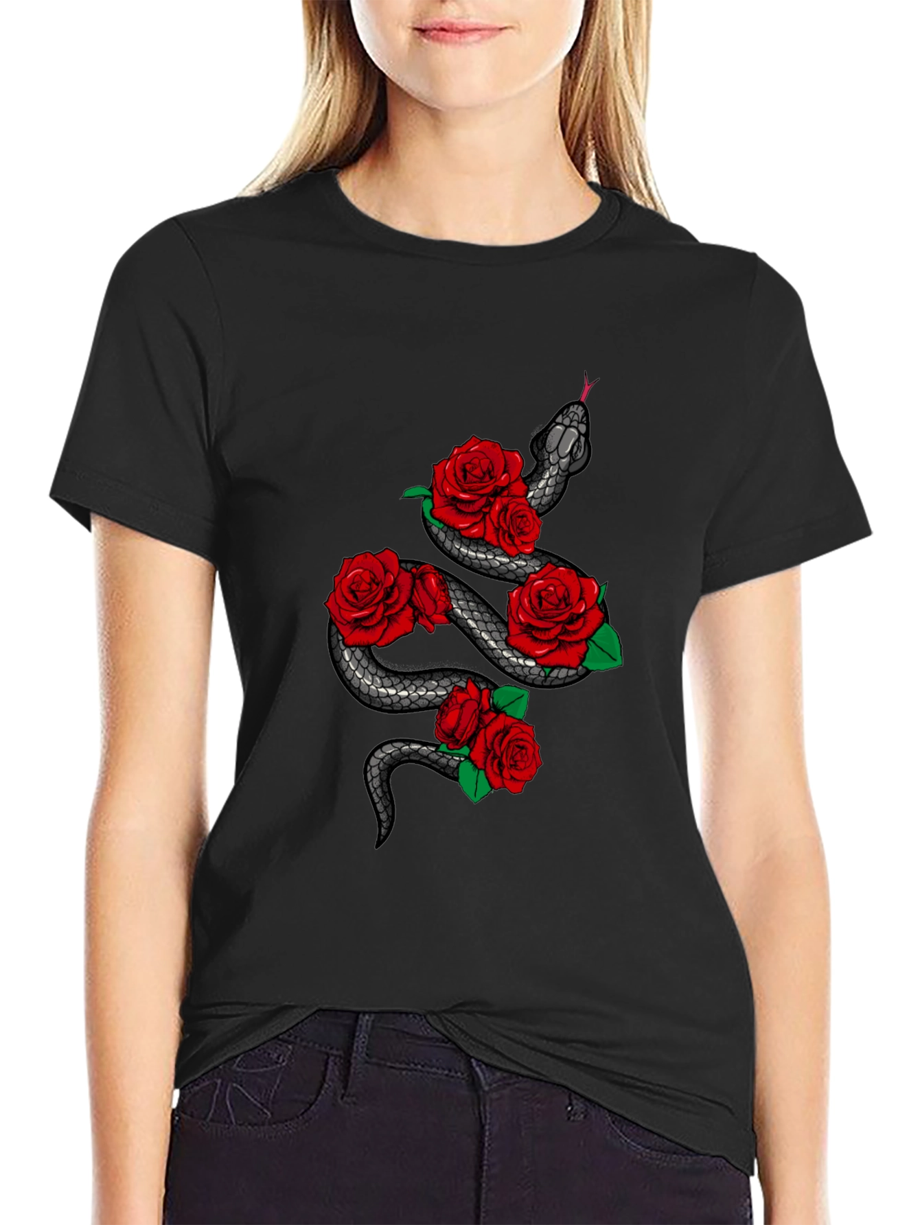 Snake & Roses Graphic Tee - Mens Black T-Shirt