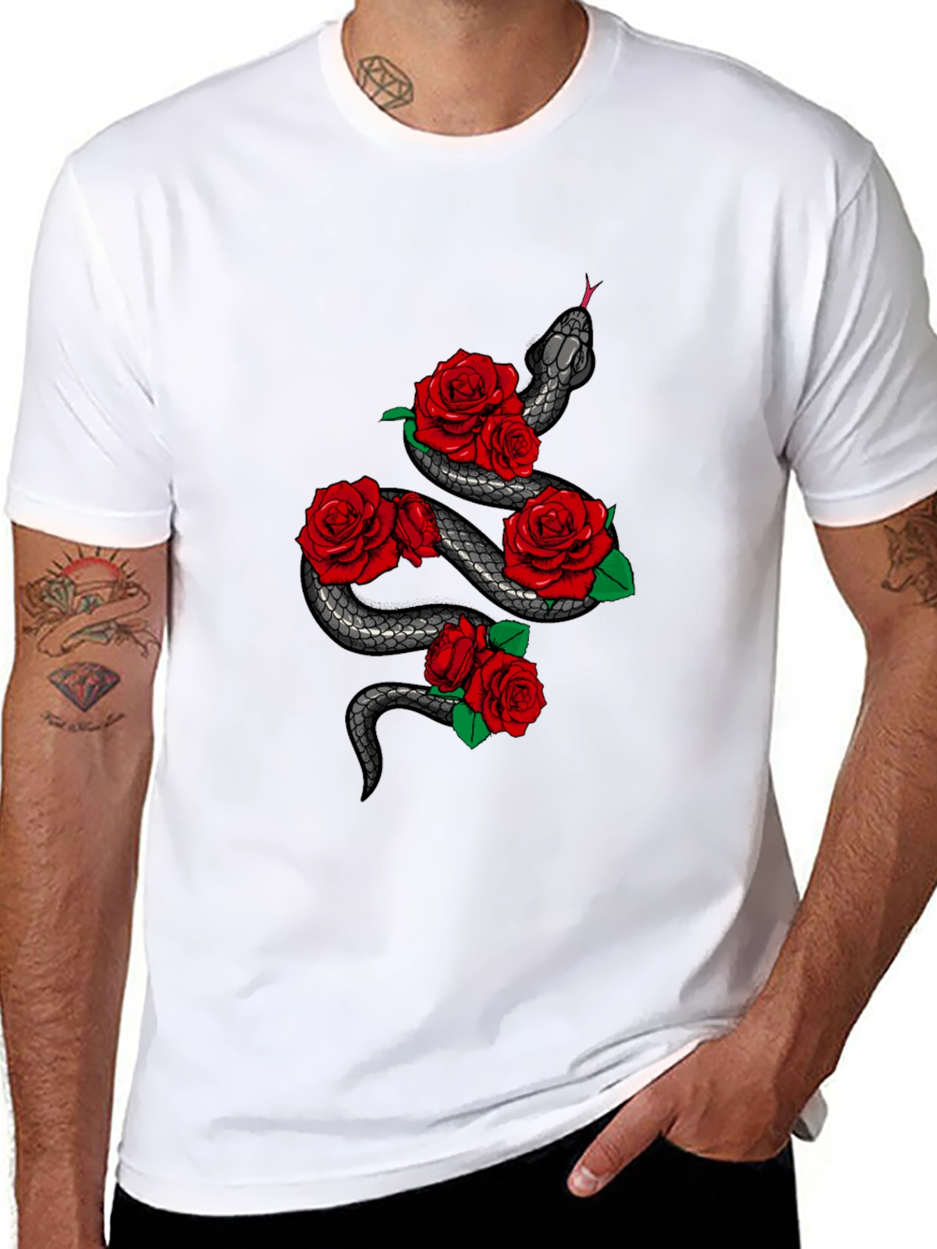 Snake & Roses Graphic Tee - Mens Black T-Shirt