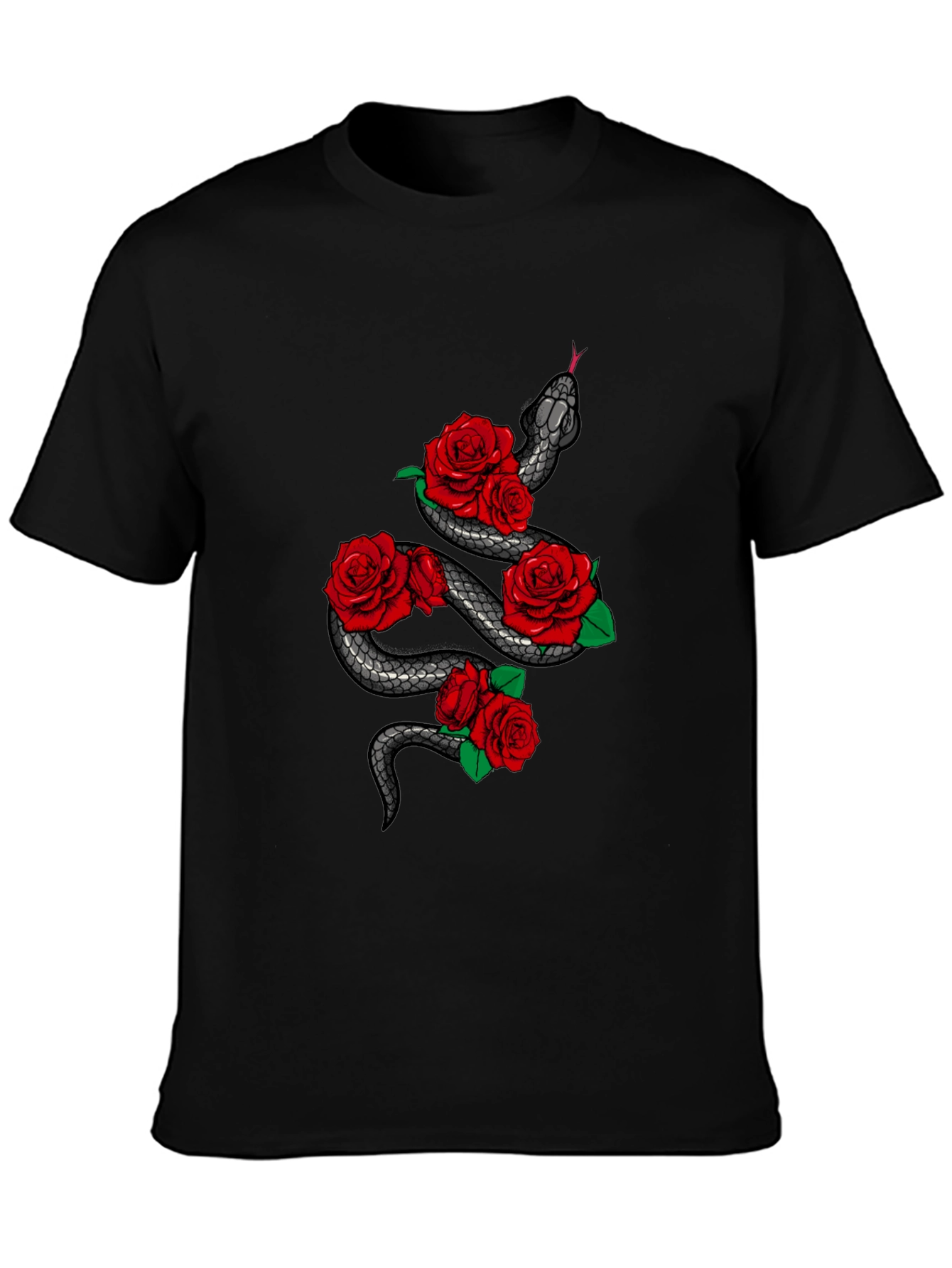 Snake & Roses Graphic Tee - Mens Black T-Shirt