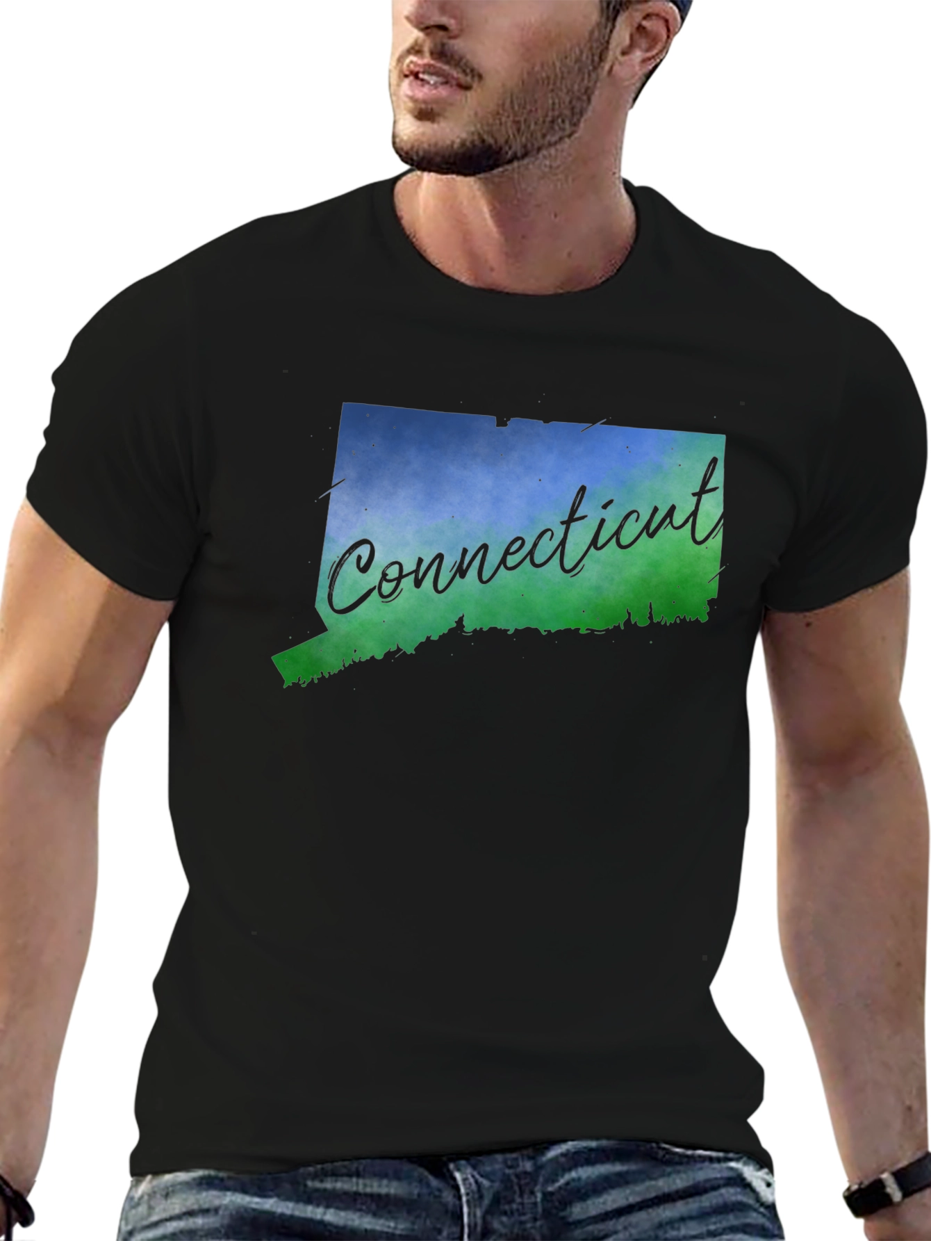 Connecticut State Map T-Shirt - Mens Black Tee
