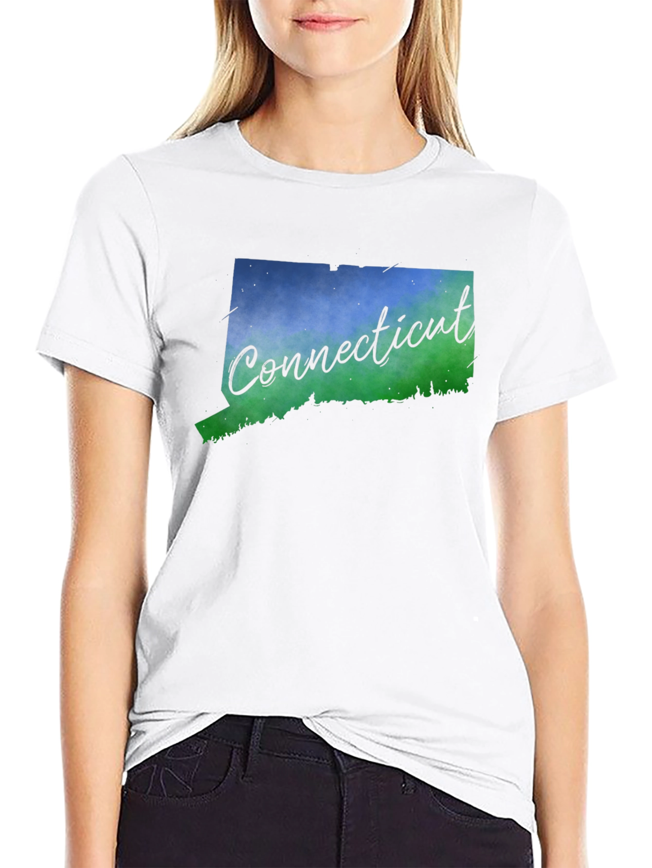 Connecticut State Map T-Shirt - Mens Black Tee