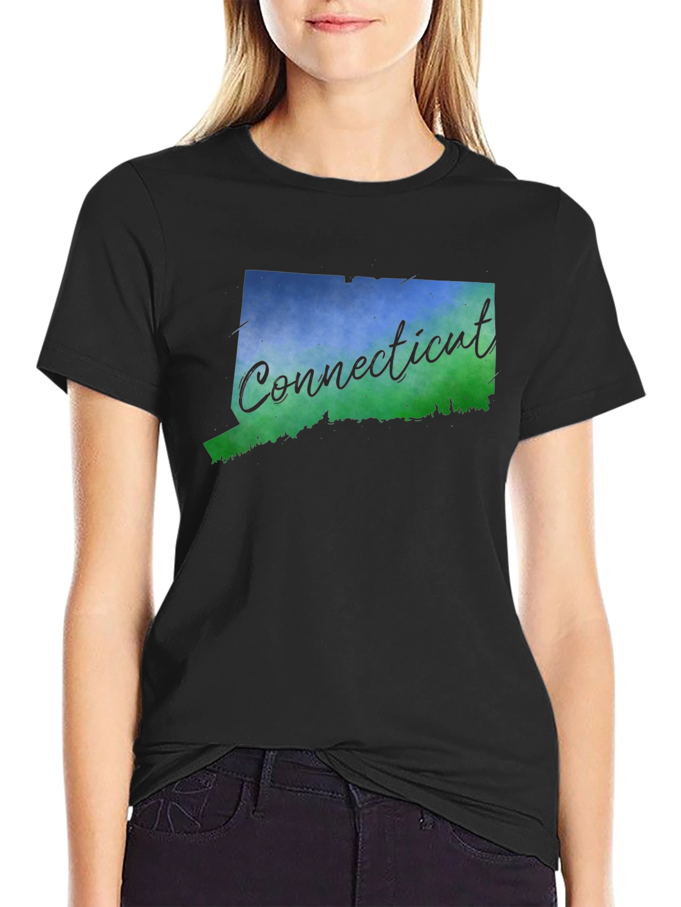 Connecticut State Map T-Shirt - Mens Black Tee