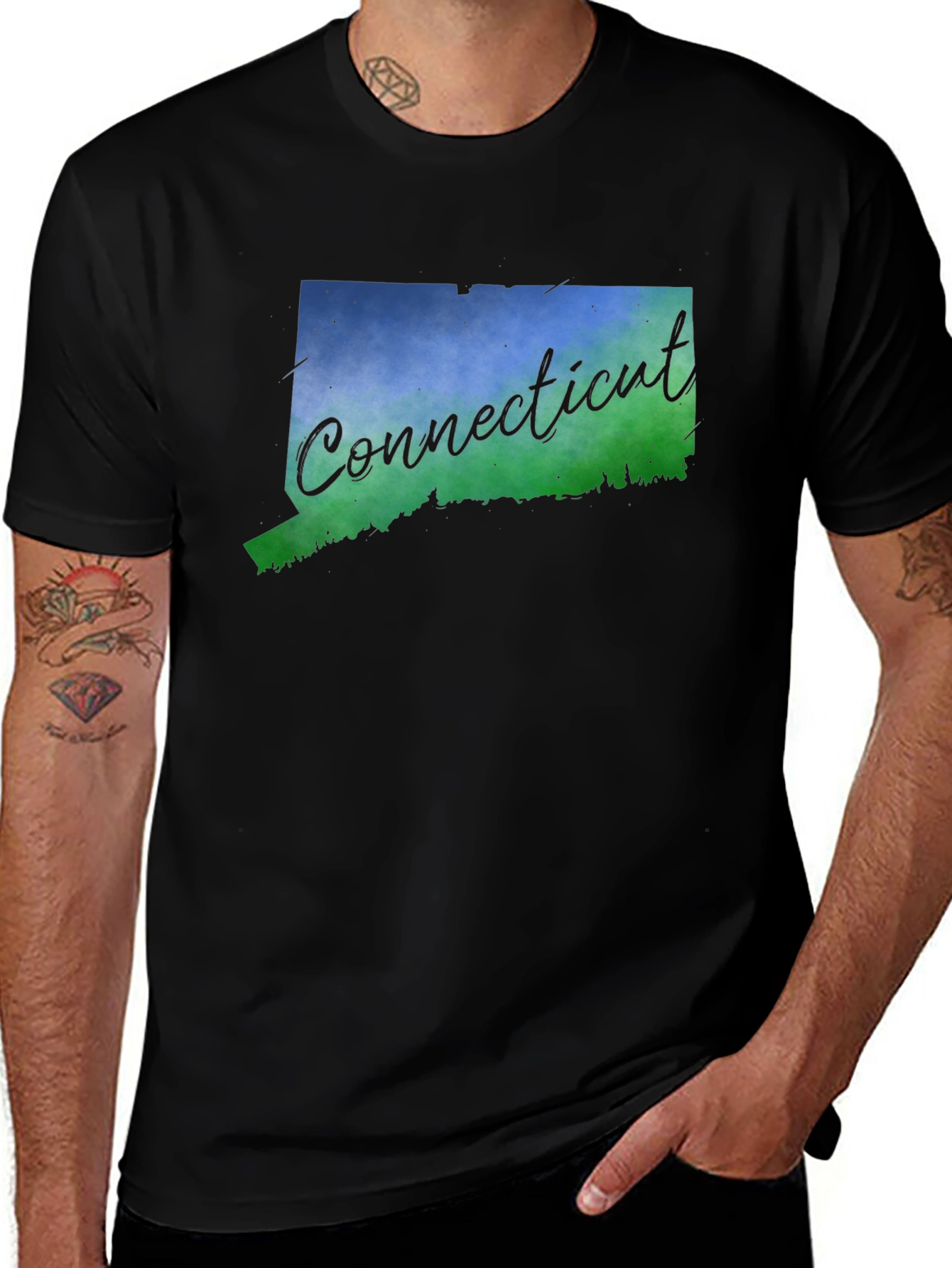 Connecticut State Map T-Shirt - Mens Black Tee