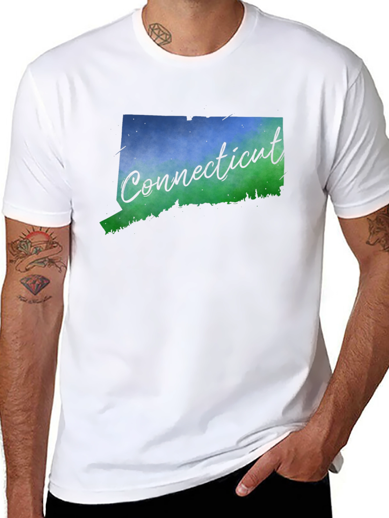 Connecticut State Map T-Shirt - Mens Black Tee
