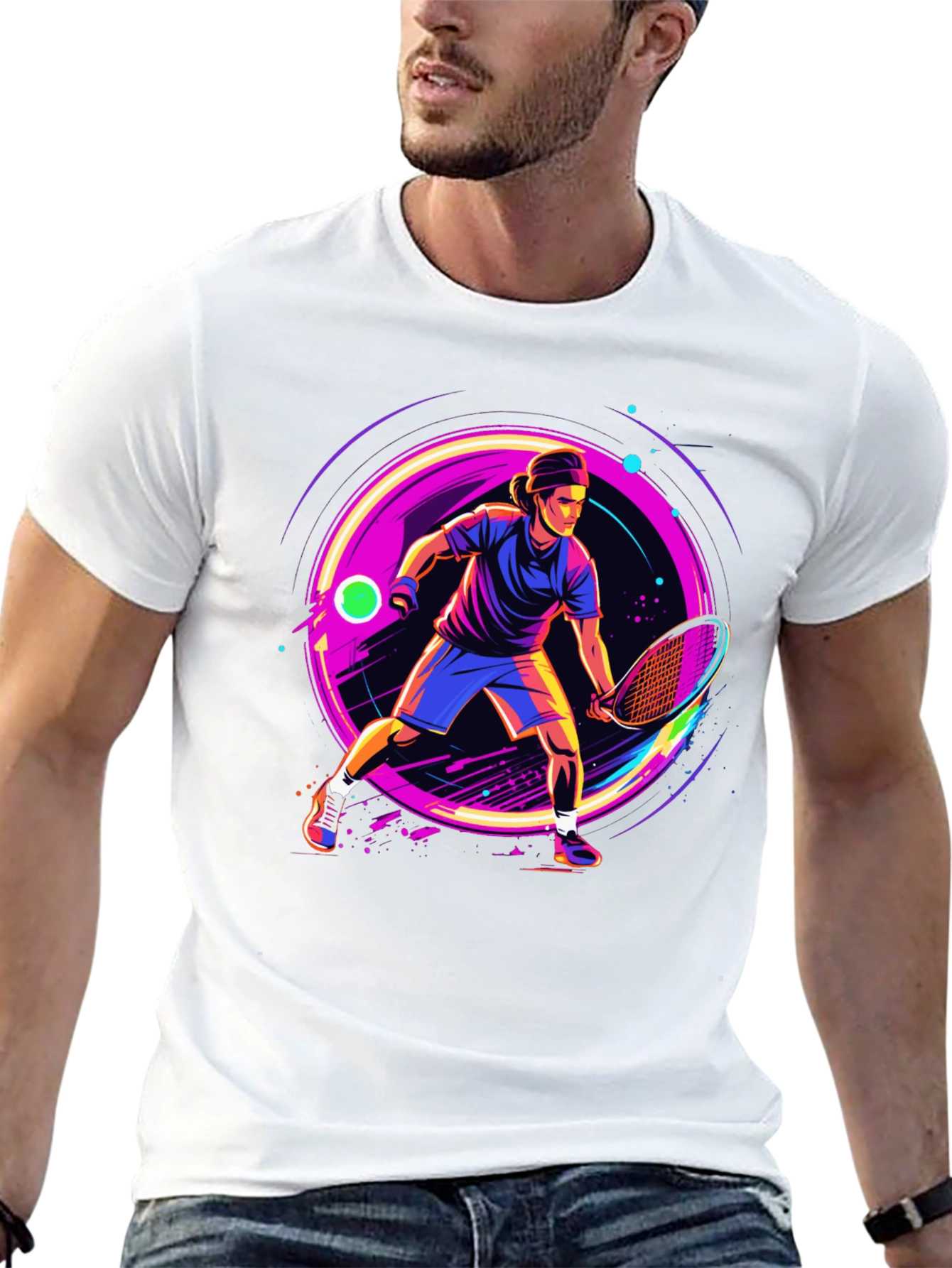 Retro Tennis Player Graphic T-Shirt